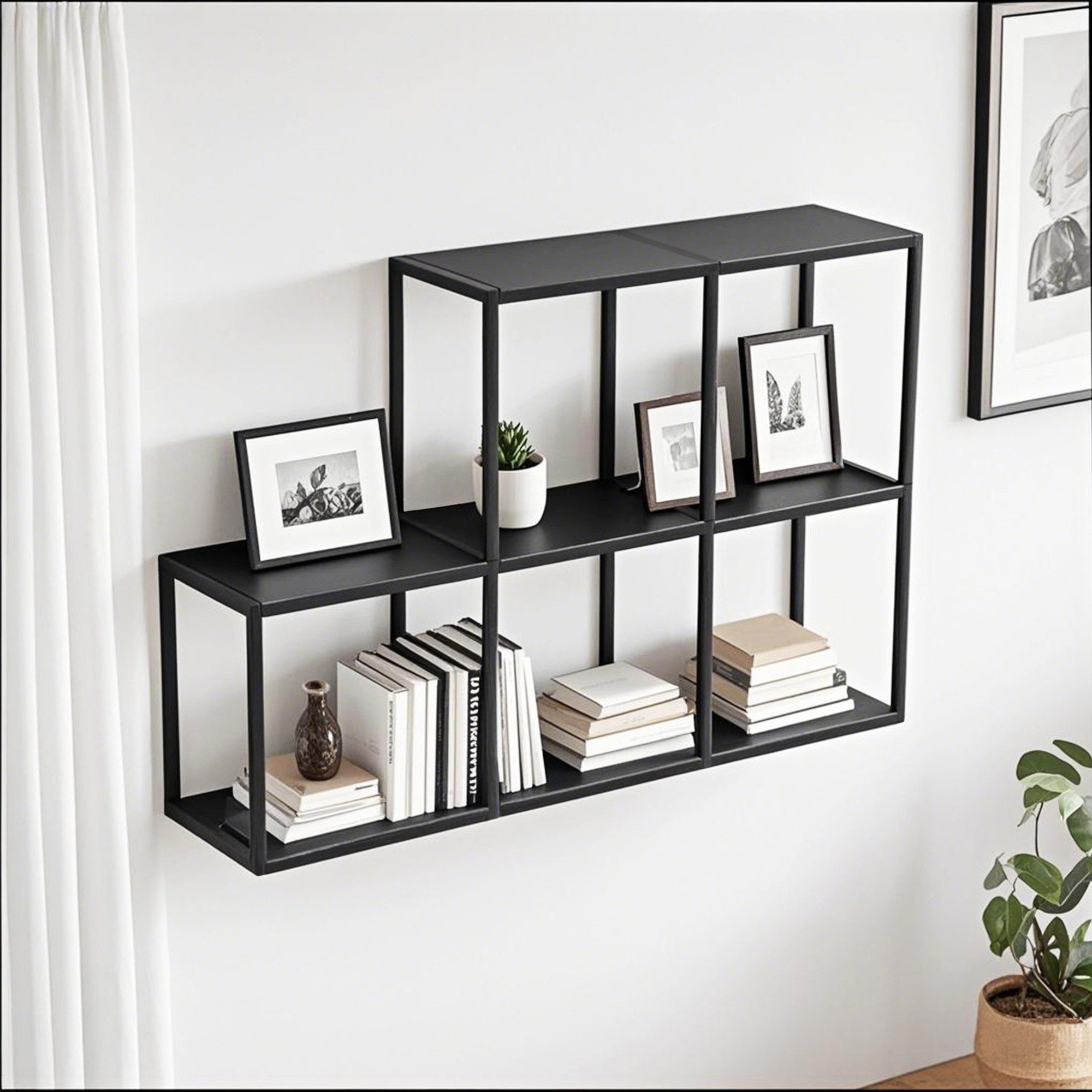 en.casa Wandregal, Set 5-tlg., »Nostened« quadratisch Stahl Schwarz günstig online kaufen