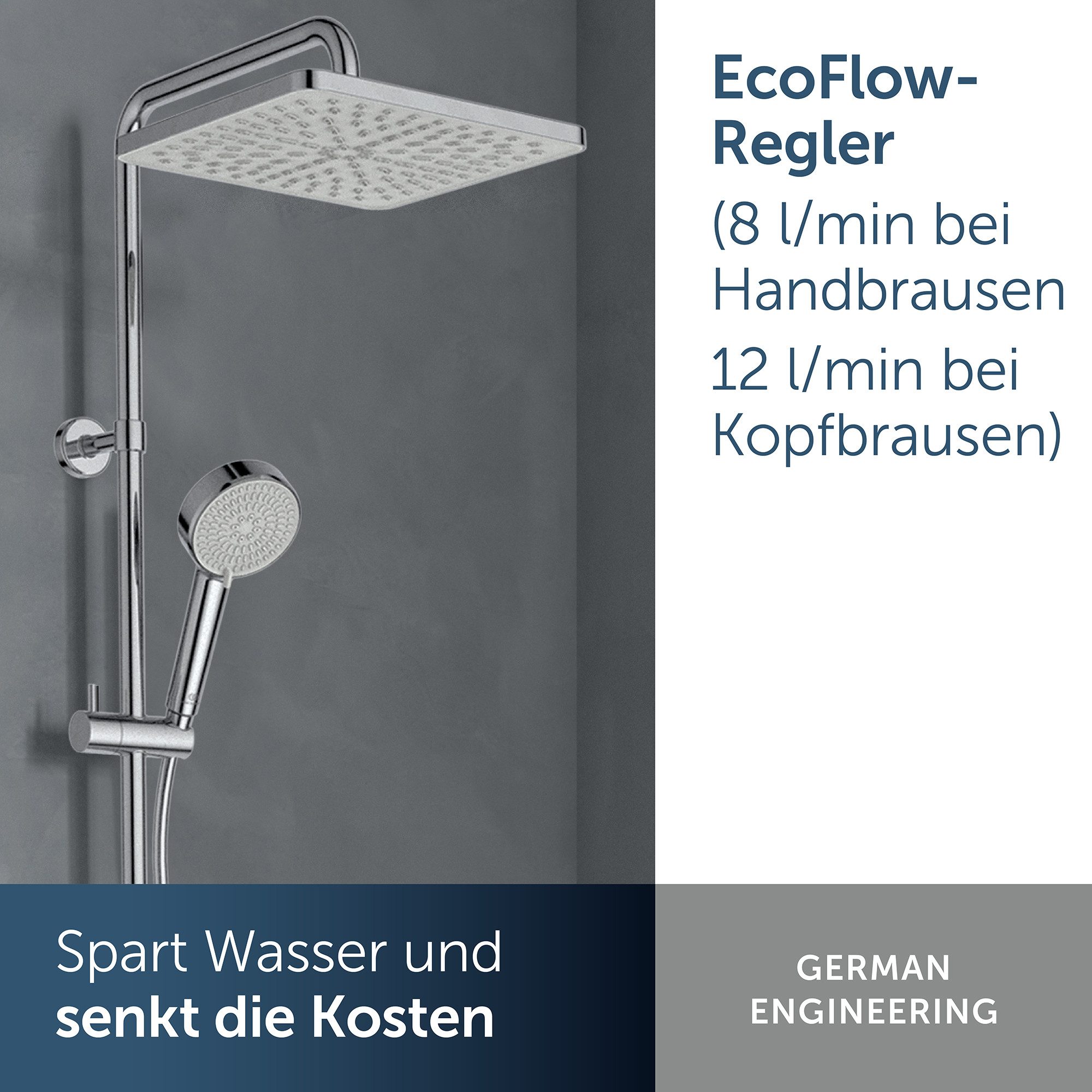 Ideal Standard Duschsystem Tiro, Wasser- & Energiesparend, CoolBody-Technologie, Einfache Reinigung