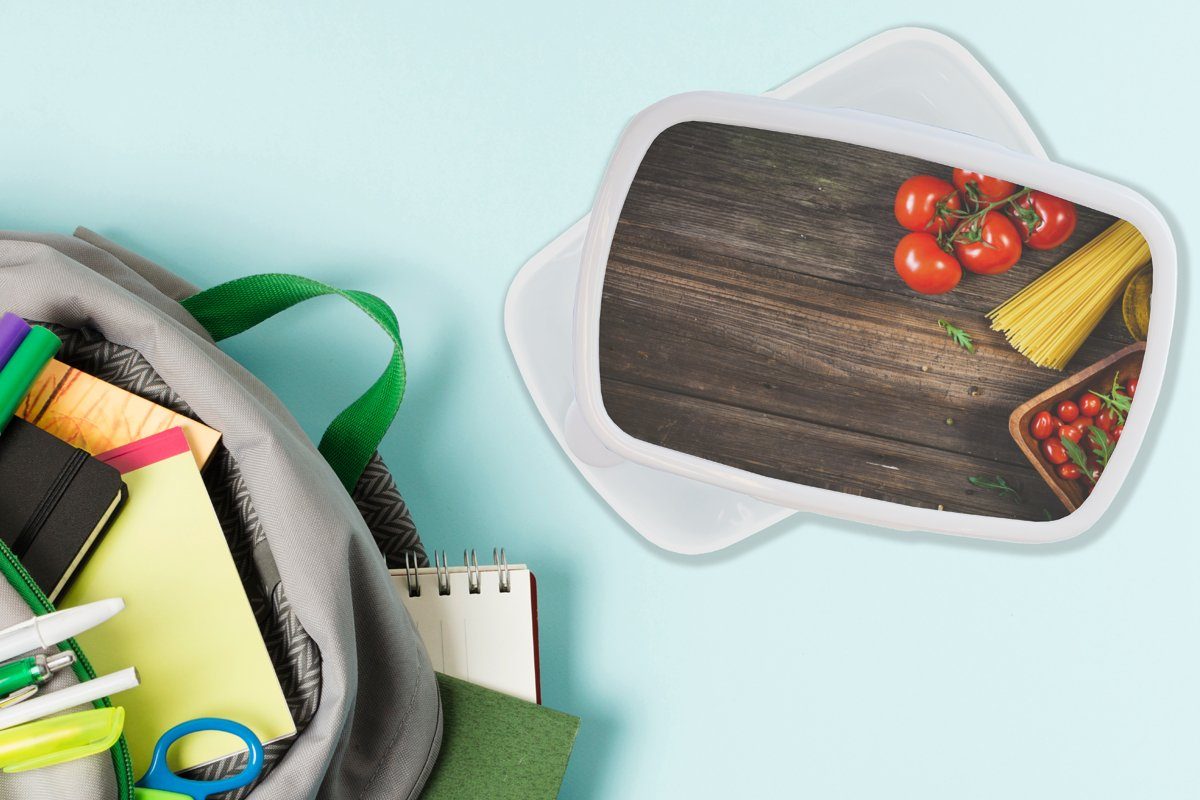 Lunchbox - Brotdose, weiß Tomate Kunststoff, Küche, Erwachsene, Nudeln MuchoWow - Jungs und Kinder für und Mädchen (2-tlg), Brotbox für