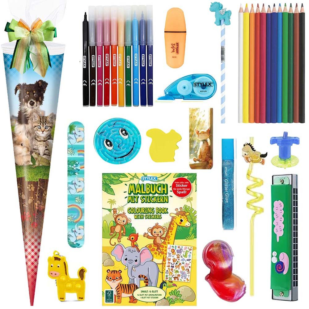 Schultüte 70 cm gefüllt Haustiere