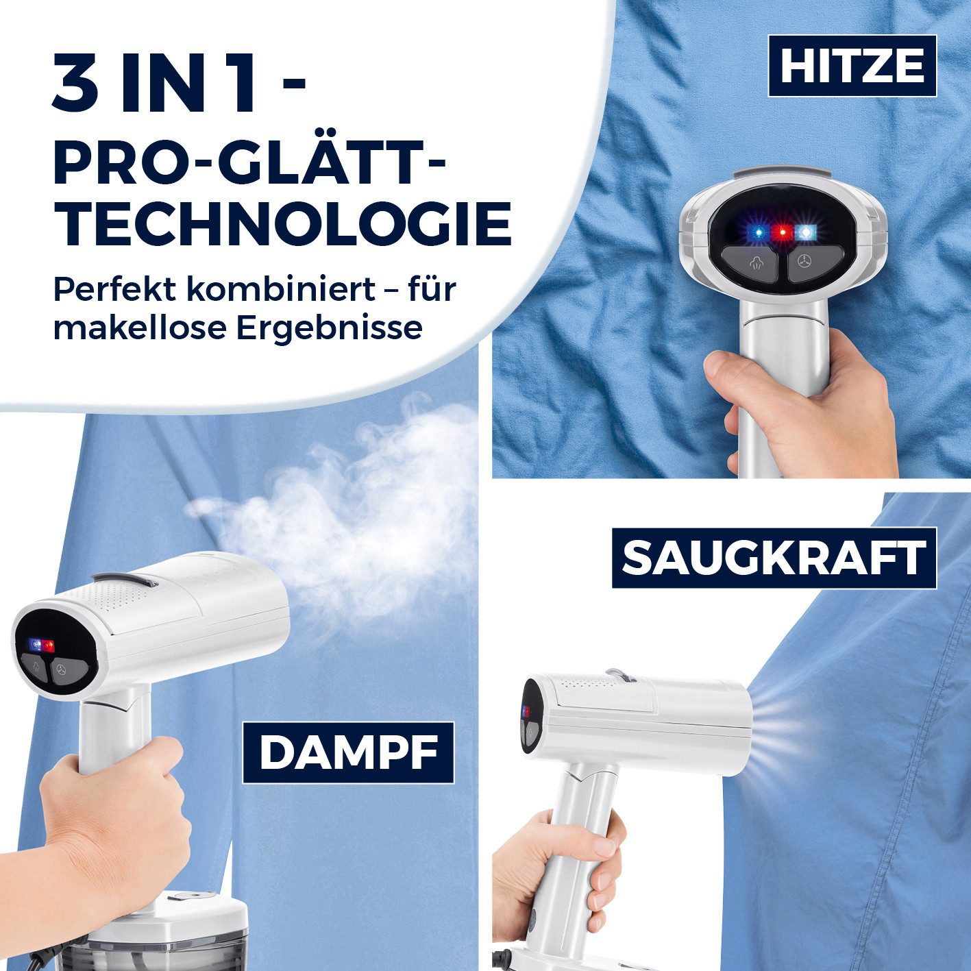 CLEANmaxx Dampfbügeleisen mit Ansaugfunktion faltbar, 1500 W