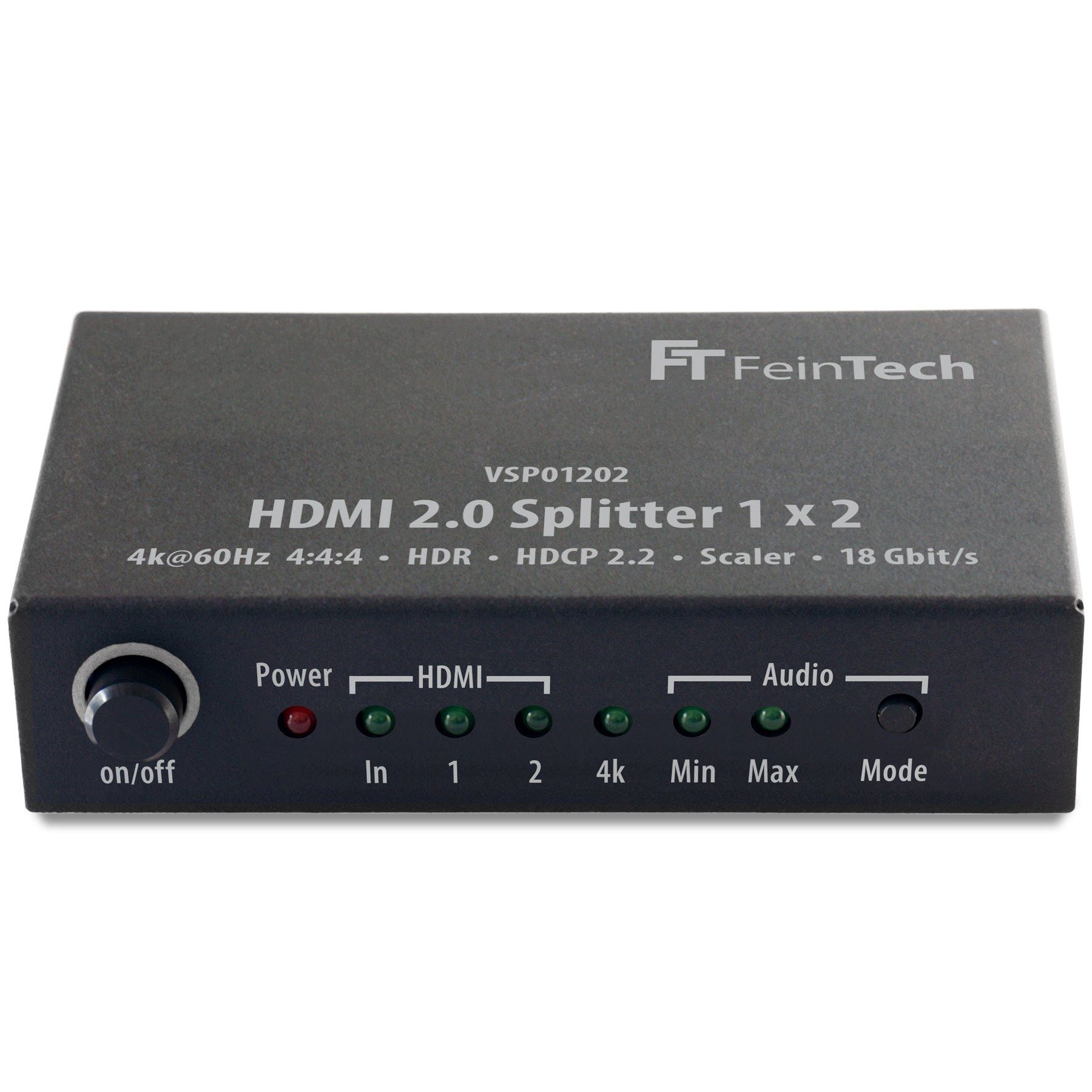 FeinTech HDMI-Splitter VSP01202 HDMI 2.0 Splitter 1x2, Downscaler, Audio-EDID-Management