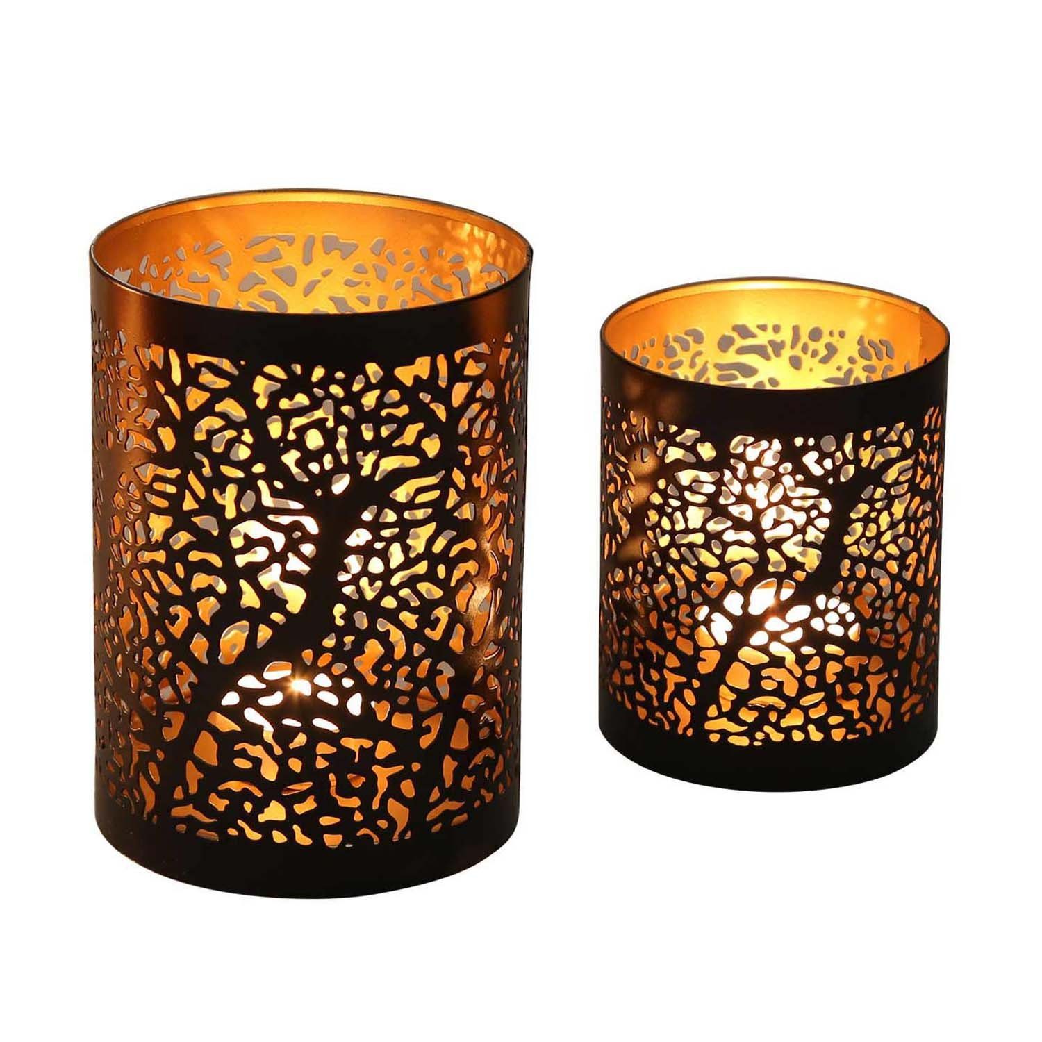 Windlicht Orientalischer Kerzenhalter Ancona 2er Set rund Gold Schwarz