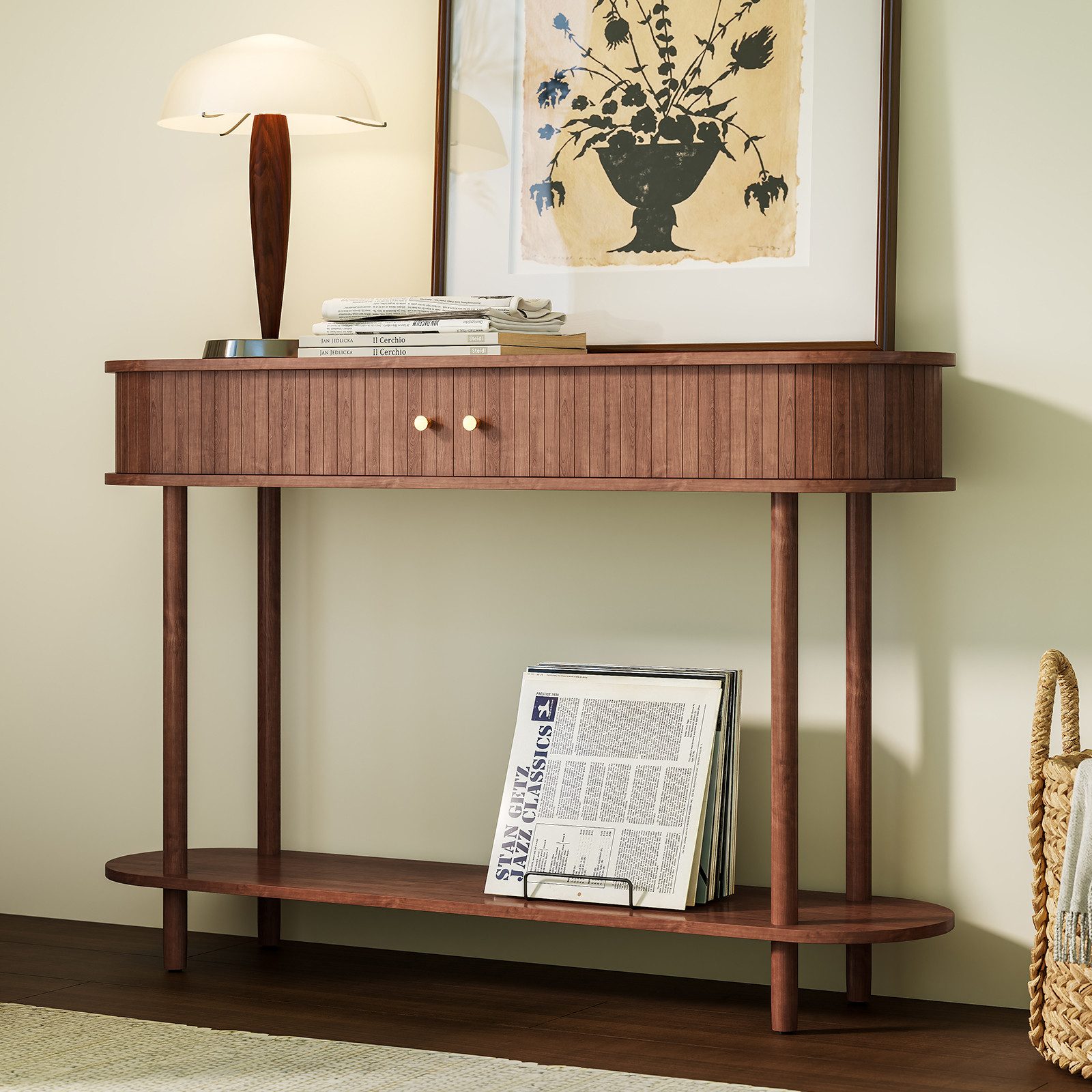 HOLTICO Konsolentisch mit Schiebetüren & Stauraumschrank, Schmaler Sofatisch, Eingangstisch (1-St), Sideboard-Tisch für Wohnzimmer, Flur, Schlafzimmer