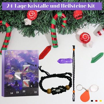 MAGICSHE Adventskalender 24-Tage Kristall und Heilstein Set, mit Kristall Halskette Halter, Armband
