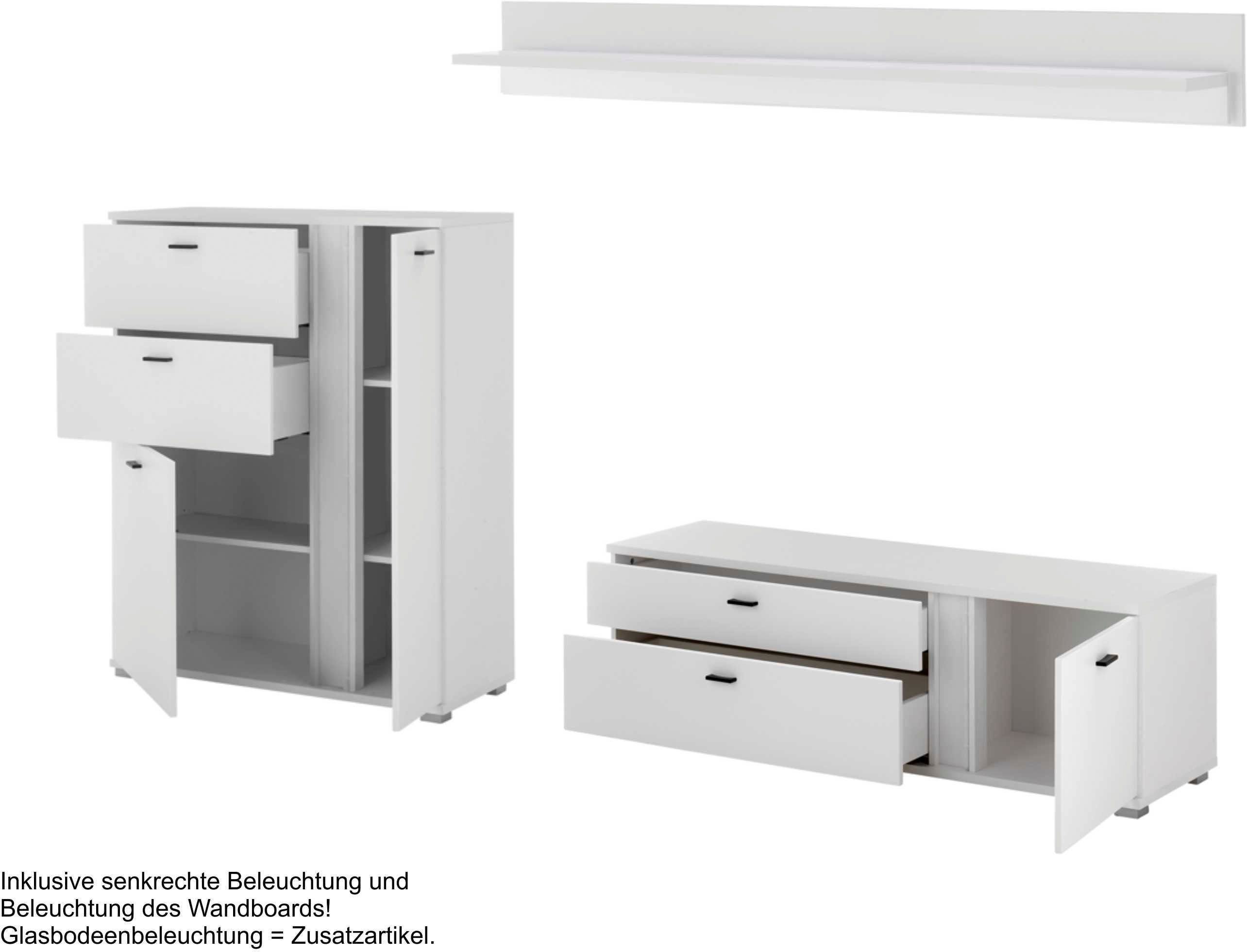 Home affaire Wohnwand LONG ISLAND, (Set, 3-St), in moderner Trendfarbe,inklusive senkrechter Beleuchtung,Breite 260 cm