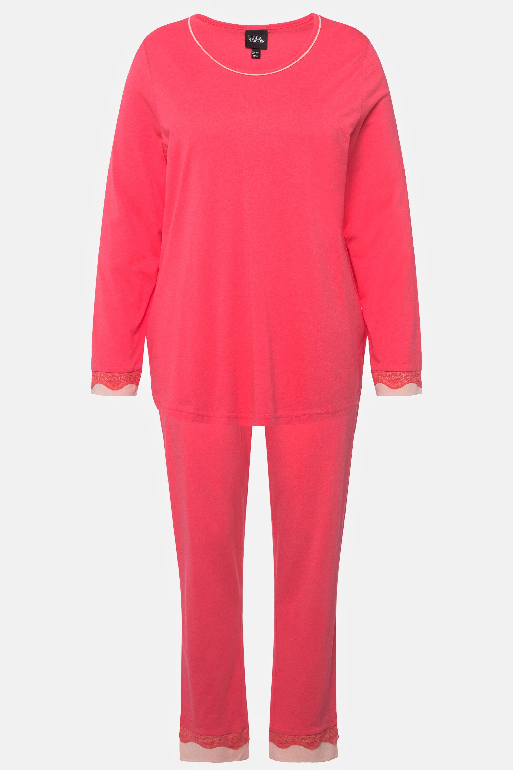 Ulla Pyjama Popken Langarm flamingo Spitze Rundhals Pyjama