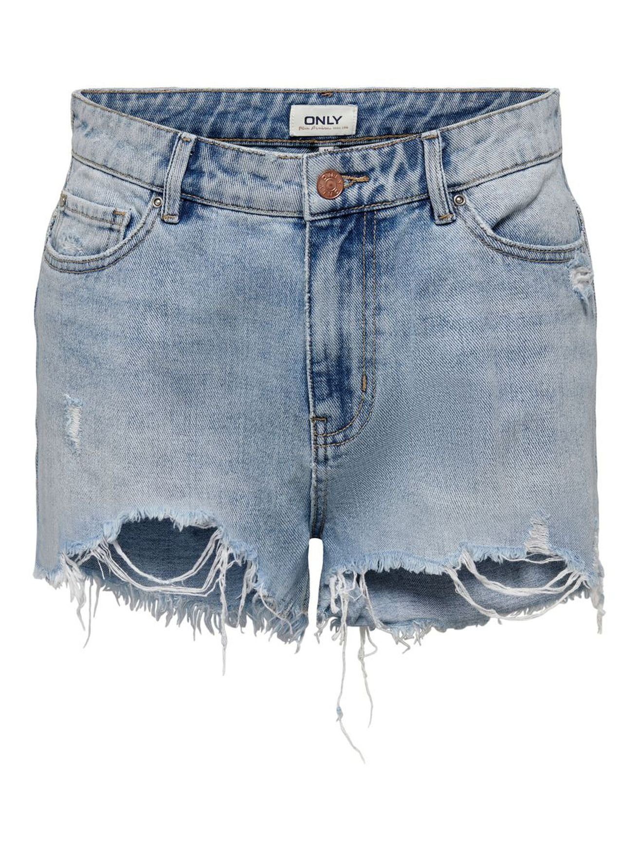 Design High Denim Shorts Waist (1-tlg) in 4140 Blau Jeans ONLPACY Destroyed ONLY Kurze Jeansshorts