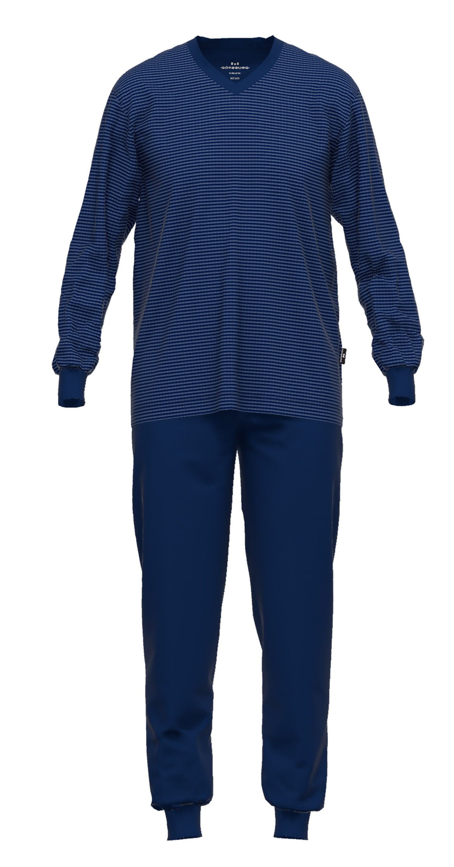 GÖTZBURG Pyjama Götzburg Herren Schlafanzug Klima Aktiv (2 tlg) Klima Aktiv Bügelfrei blau-dunkel-ringel | blau | Pyjamas