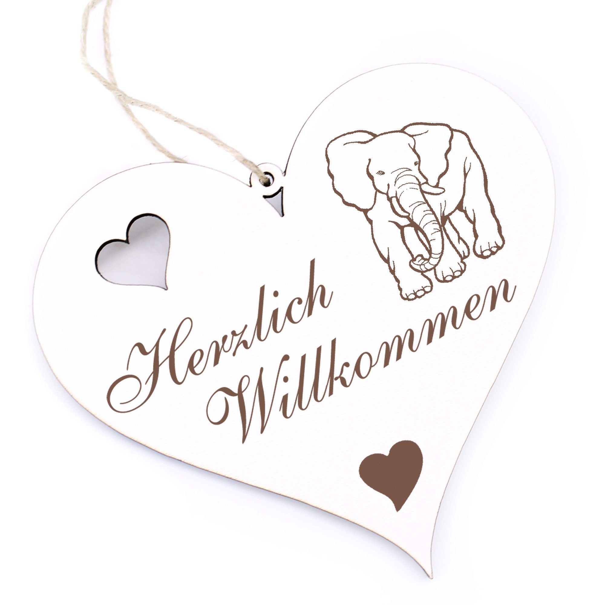 Dekolando Hängedekoration Herzlich Willkommen - gezeichneter Elefant - 13x12cm