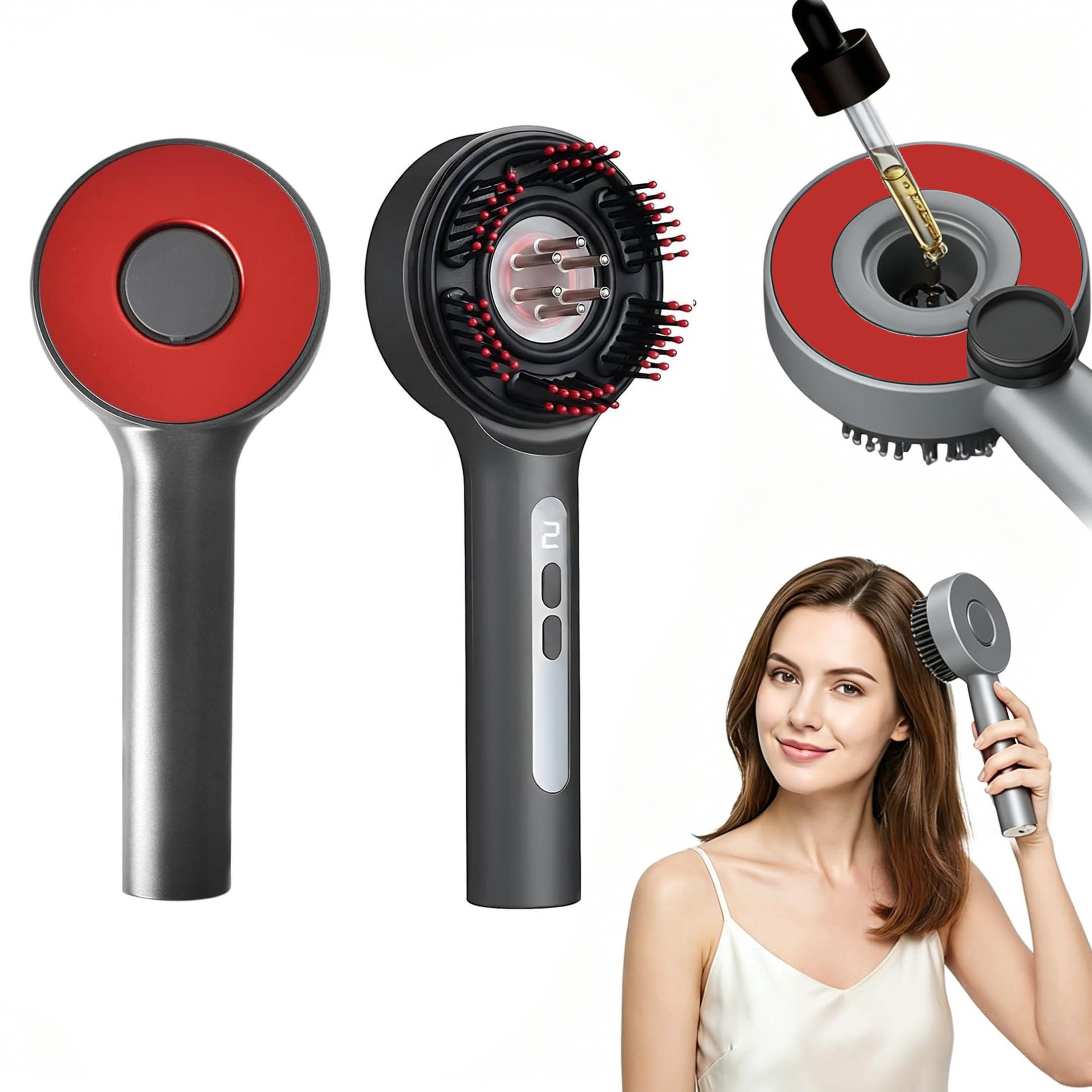 KINSI Massagegerät 2-in-1 Kopfhaut Massagebürste, Elektrisches Kopfmassagegerät, Mit Rotlicht, Blaulicht, Violettlicht, 5 Massageprogramme