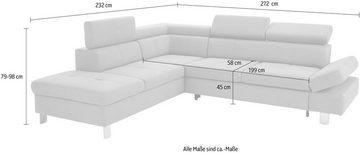 exxpo - sofa fashion Ecksofa Fiji, L-Form, mit Kopf- bzw. Rückenverstellung, wahlweise mit Bettfunktion