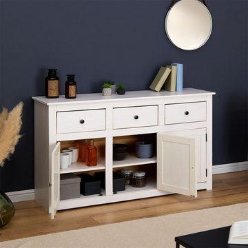 CARO-Möbel Sideboard PAULO, Kommode mit 3 Türen, Schubladen, aus massivem Kiefernholz