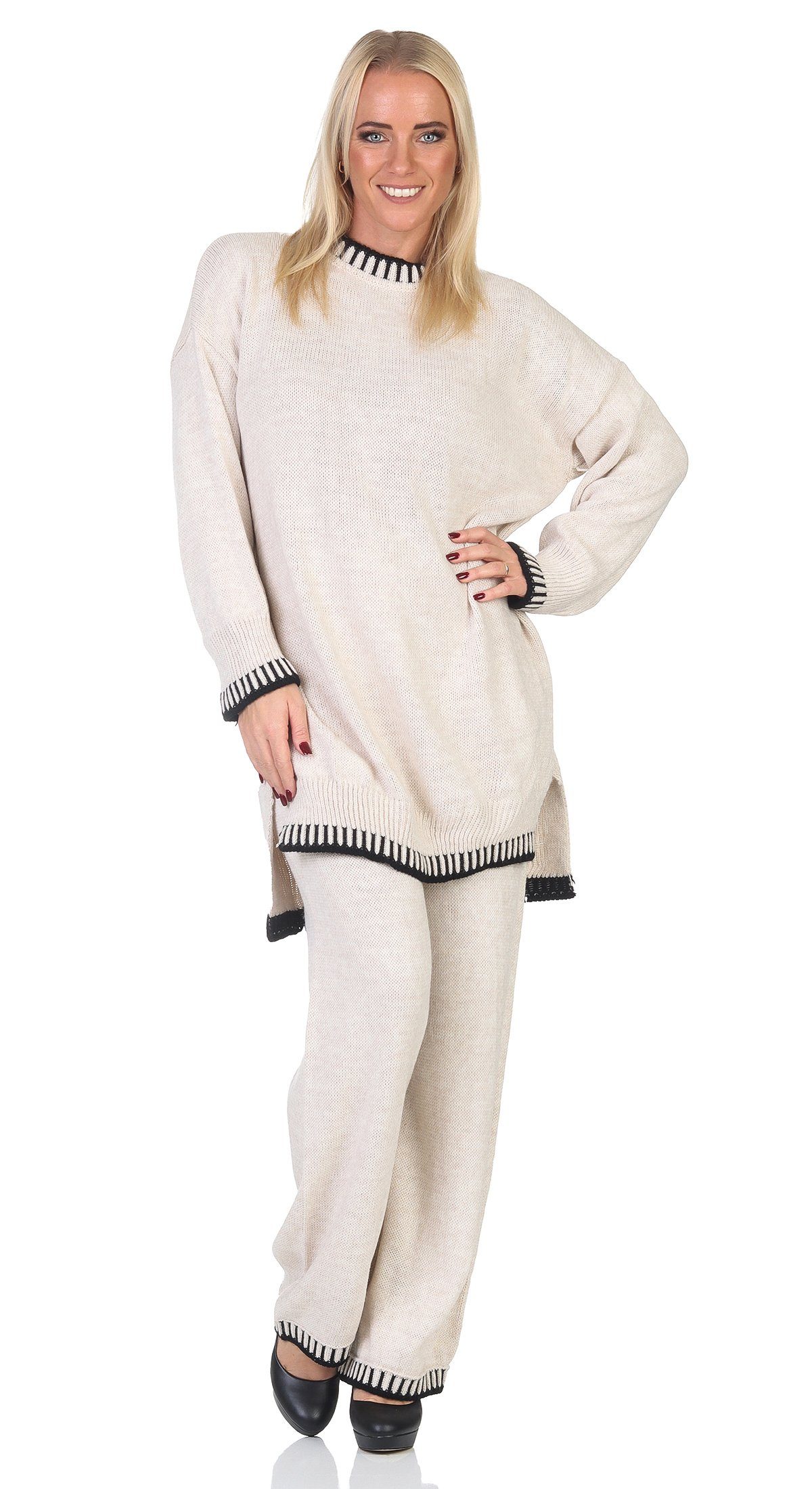 Mississhop Strickhose Strickanzug Strickset 2-teilig Hose Pullover M.382 (2-tlg)