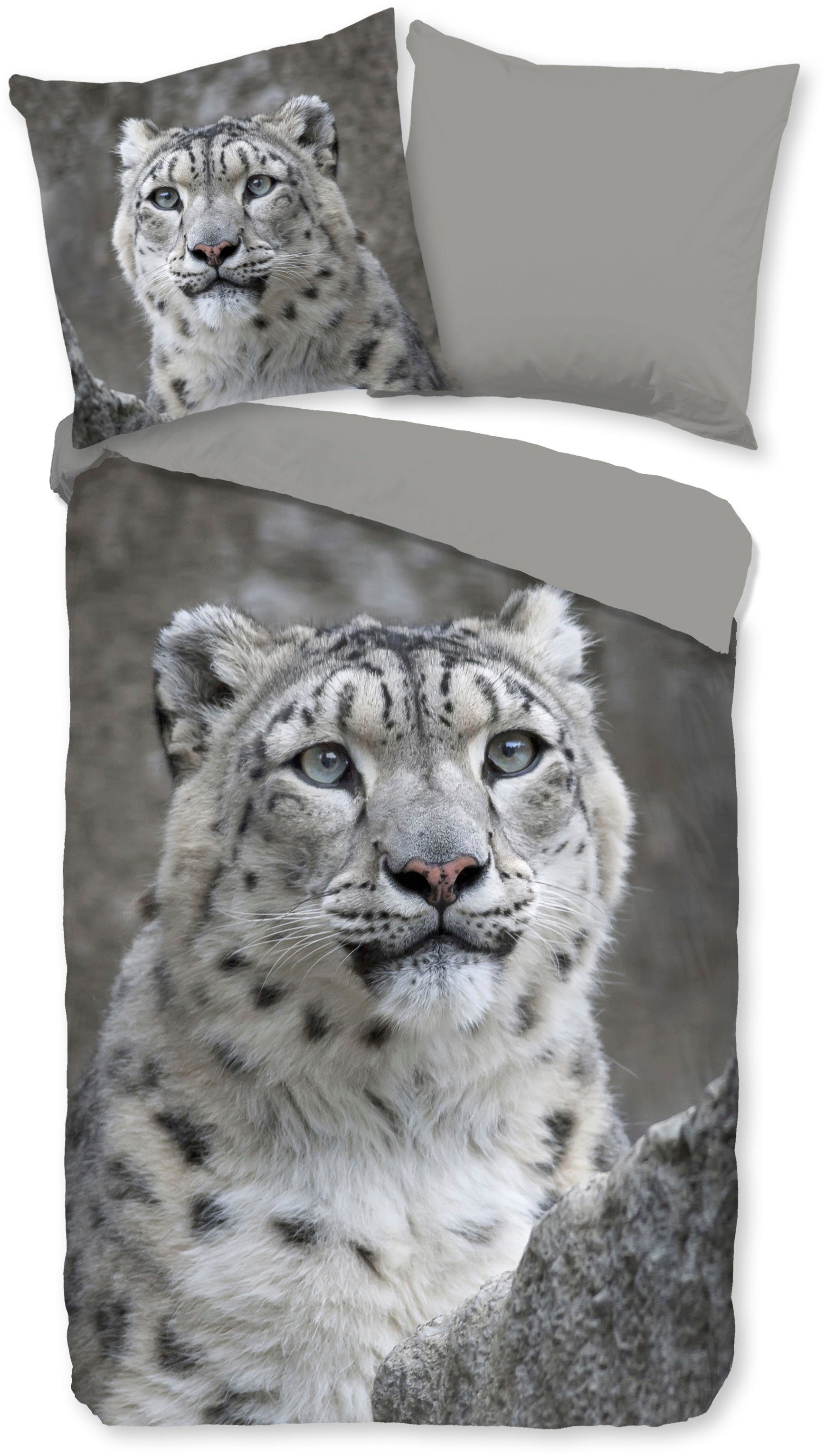 good morning Wendebettwäsche Chief, Biber, Flanell, 2 teilig, Biber, 135x200, Winter, Warm, Reißverschluss, Wendeoptik, Leopard – Bild 2 von 5