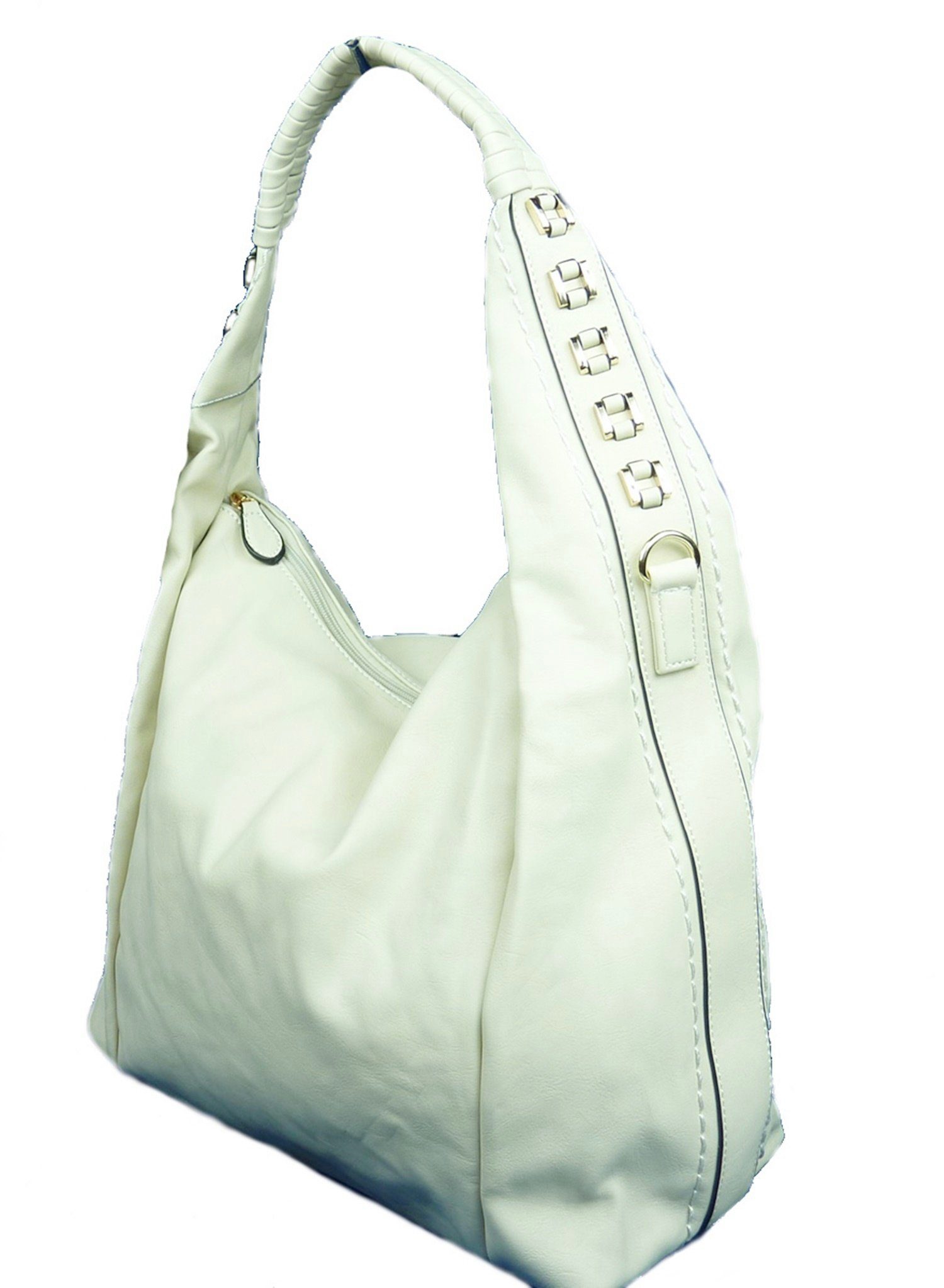 Taschen4life Schultertasche Damen Schulter Shopper Zier-Details beige/creme AAJ35 mit & langen Tragegriffen Schulterriemen, moderne Beutel-form, mit