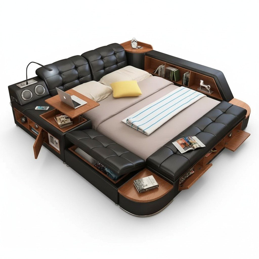 JVmoebel Multimediabett Bett in edlem Lederdesign mit Luxus-Ausstattung Sofort