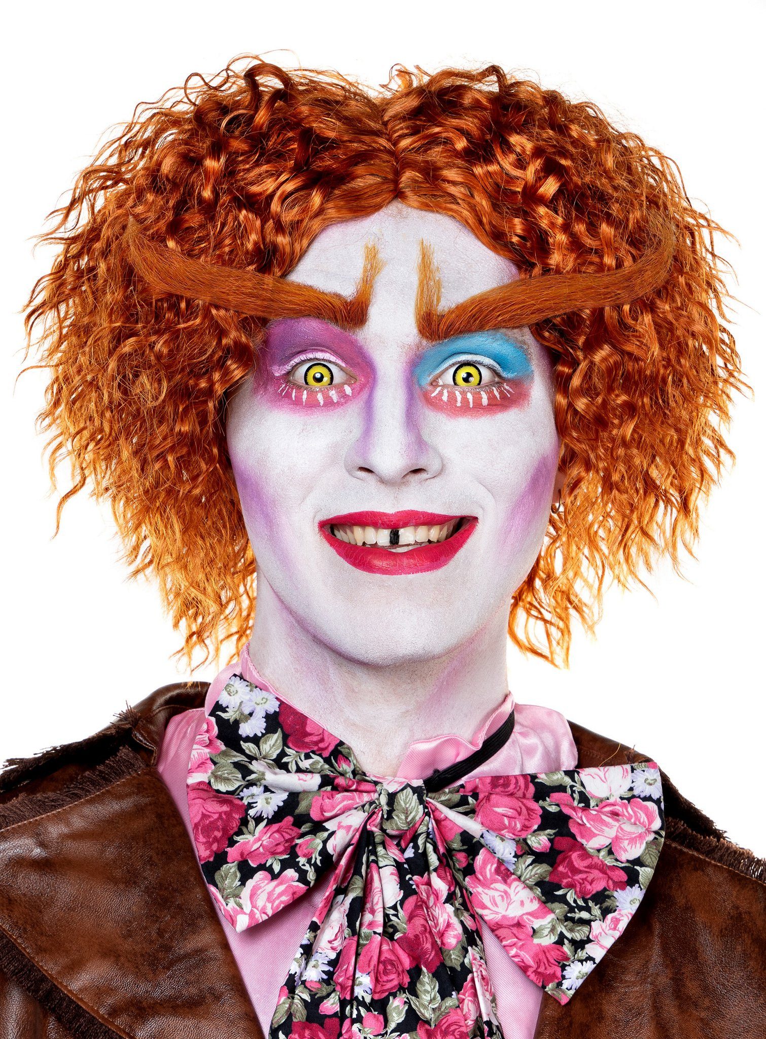 Metamorph Kostüm-Perücke Mad Hatter Clown Perücke Karneval Faschingskostüm, Perücke und Augenbrauen des verrückten Hutmachers