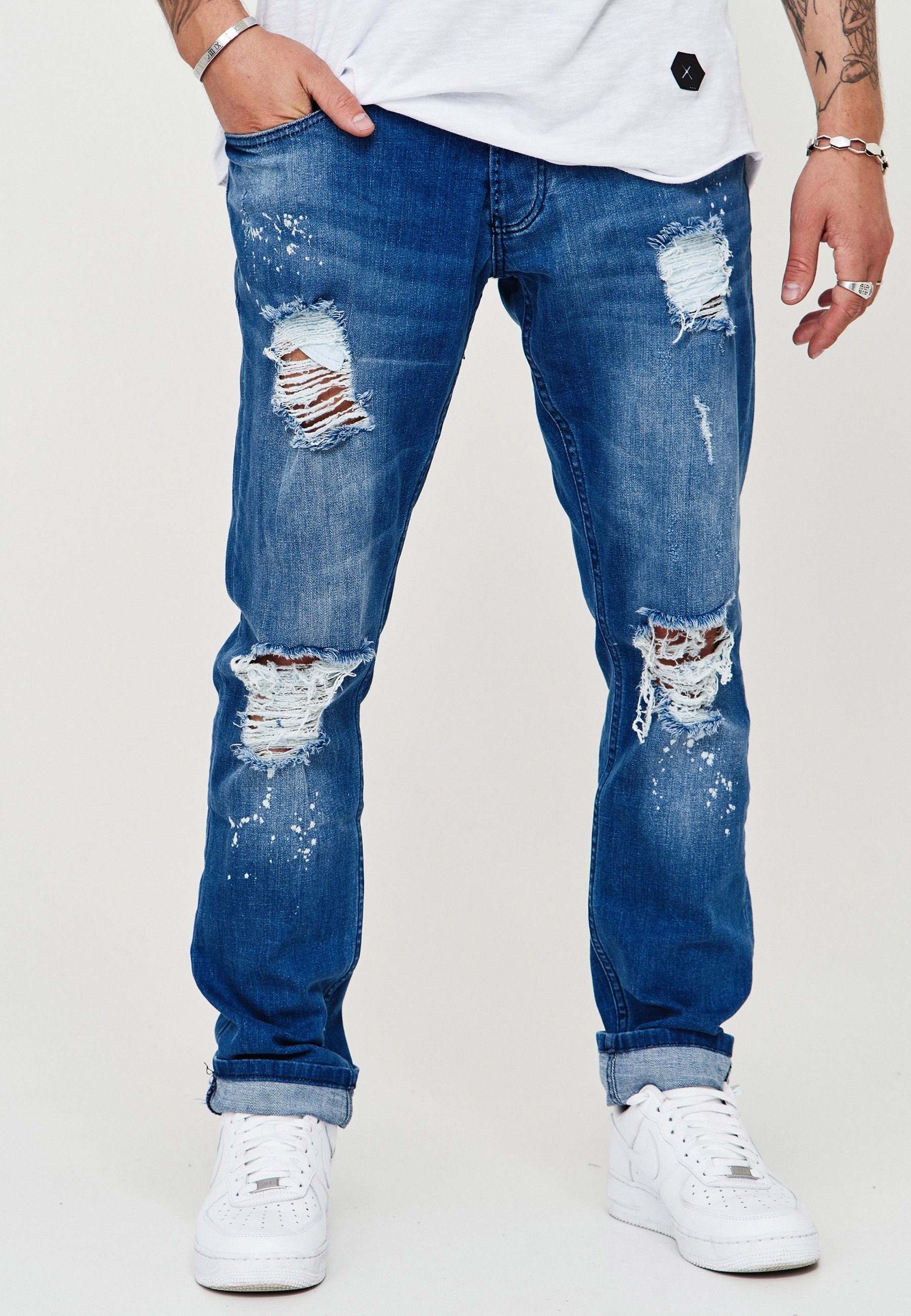 behype Slim-fit-Jeans SLY Destroyed-Elementen mit blau