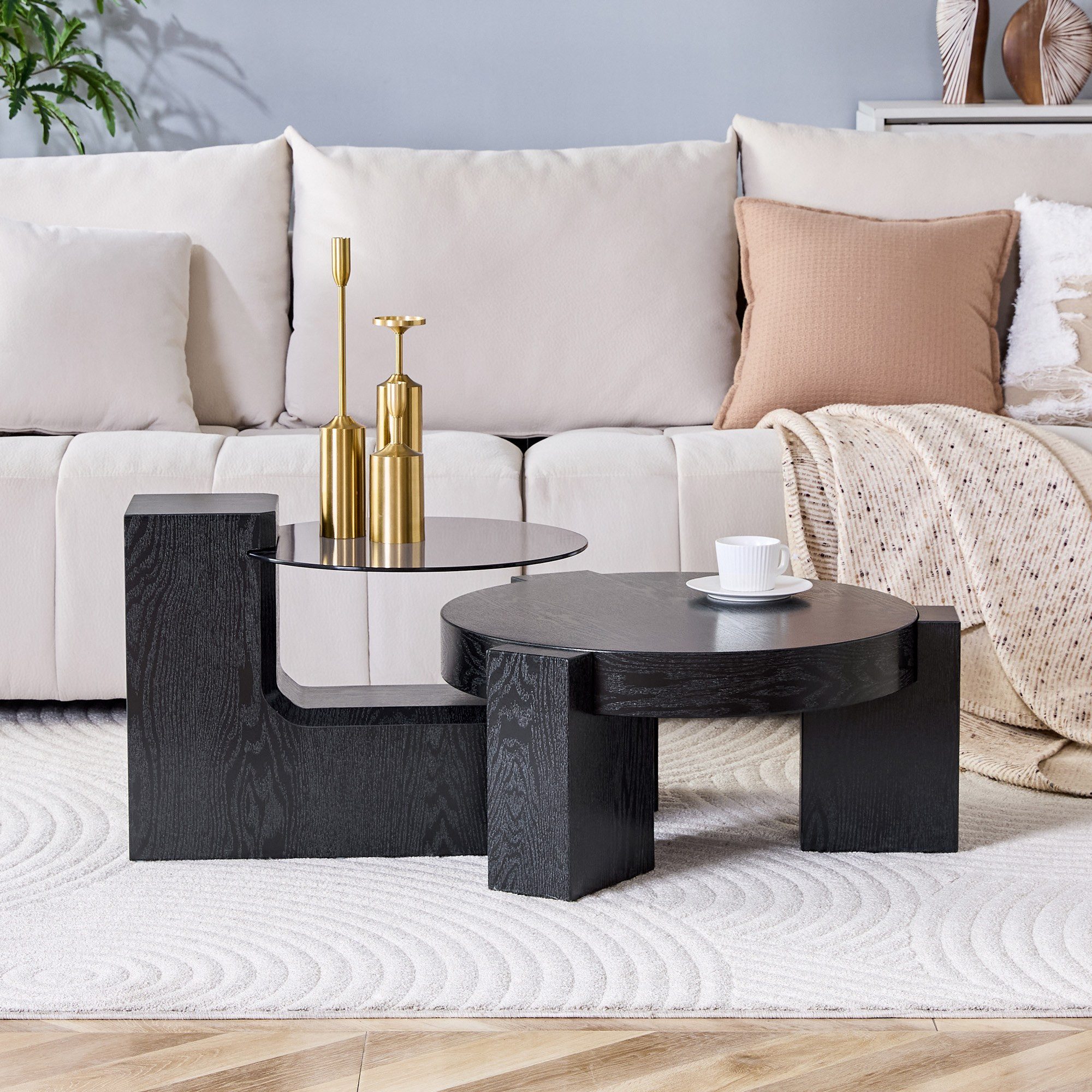 LIVIHOME Couchtisch ARIA (Packung), Couchtisch-Set, MDF, Glas