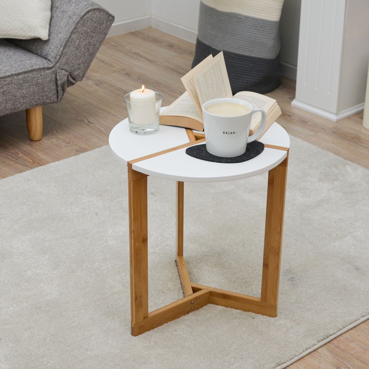 Beistelltisch Style Nachttisch Couchtisch Nordic Beistelltisch 40x45cm Holz weiss, DuneDesign Tisch Rund