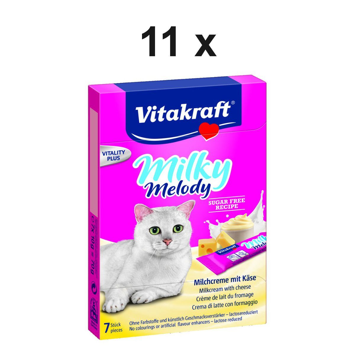 Vitakraft Katzensnack Milky Melody Käse, 11 x 70g, Snack für: Katzen