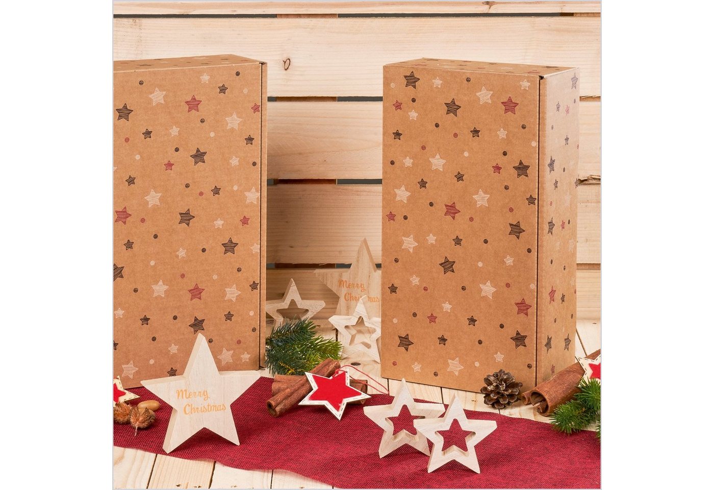 Thumbnail - KK Verpackungen Geschenkbox (25 St), Präsentkarton 2 Flaschen 360x180x90 mm Weihnachten Natur Rot