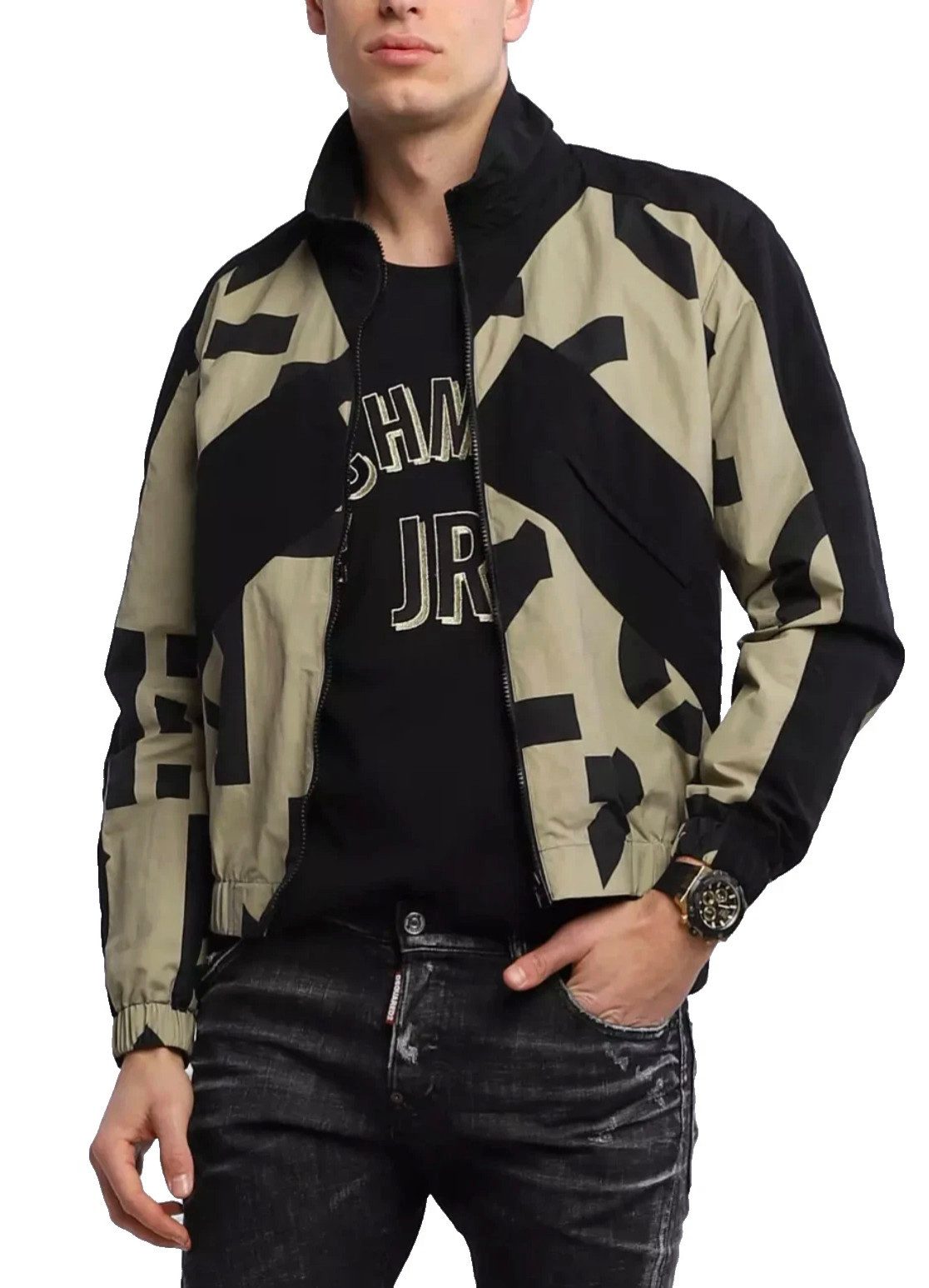 KENZO Allwetterjacke Regen Blouson Jacke Allover-Print mit Kenzo-Lettern, Paneel-Einsätze, Stehkragen