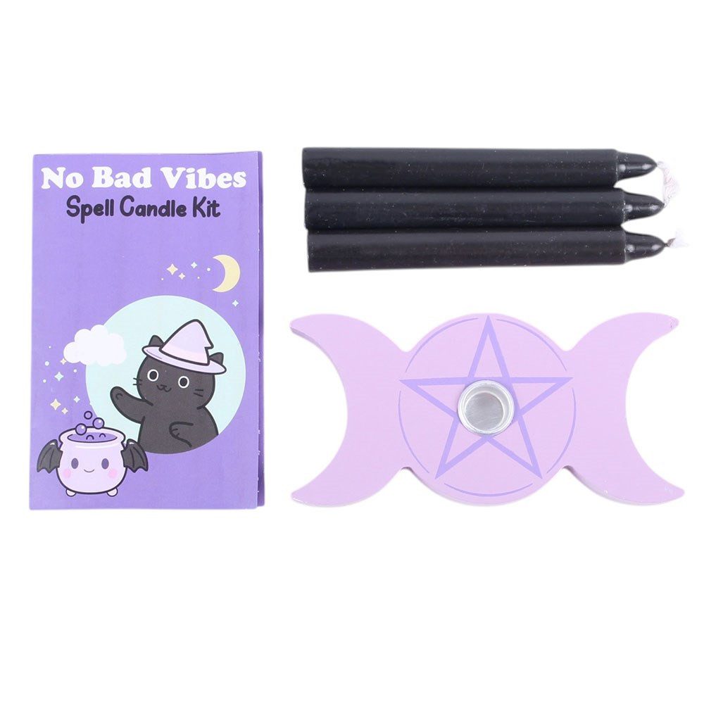 Something Different Standkerzenhalter No Bad Vibes Spell Kawaii Kerzenset mit Triple Moon Halter Gothic