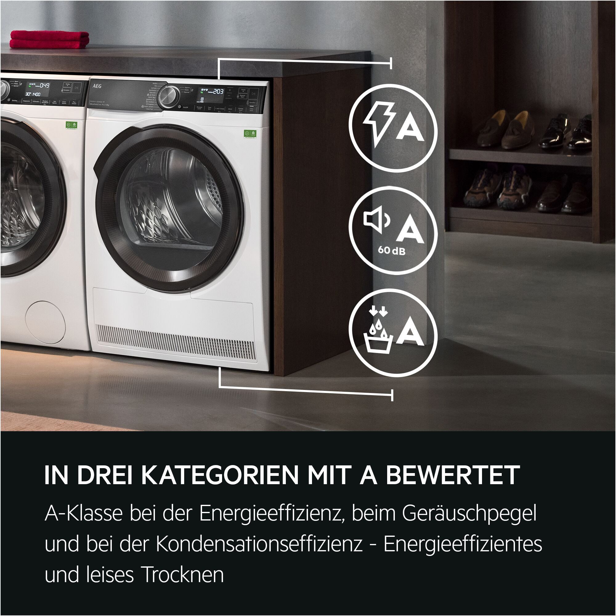 AEG Wärmepumpentrockner 9000 AbsoluteCare® Plus TR9XW80880, SmartDry : Du entscheidest: spare bis zu 50 Min. oder 20% Energie
