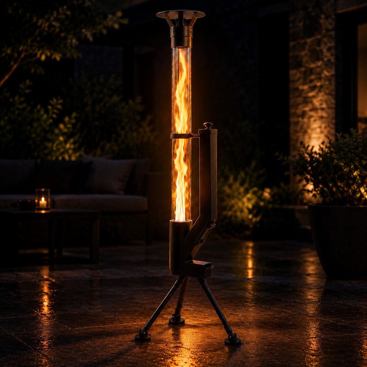 Nettlife Heizstrahler Gartenkamin Pelletfackel Outdoor Terrassenheizer Glasrohr 167cm, 6000 W, Terrassenfeuer Reinigungsbürste Feuersäule für Garten Brenndauer 2H