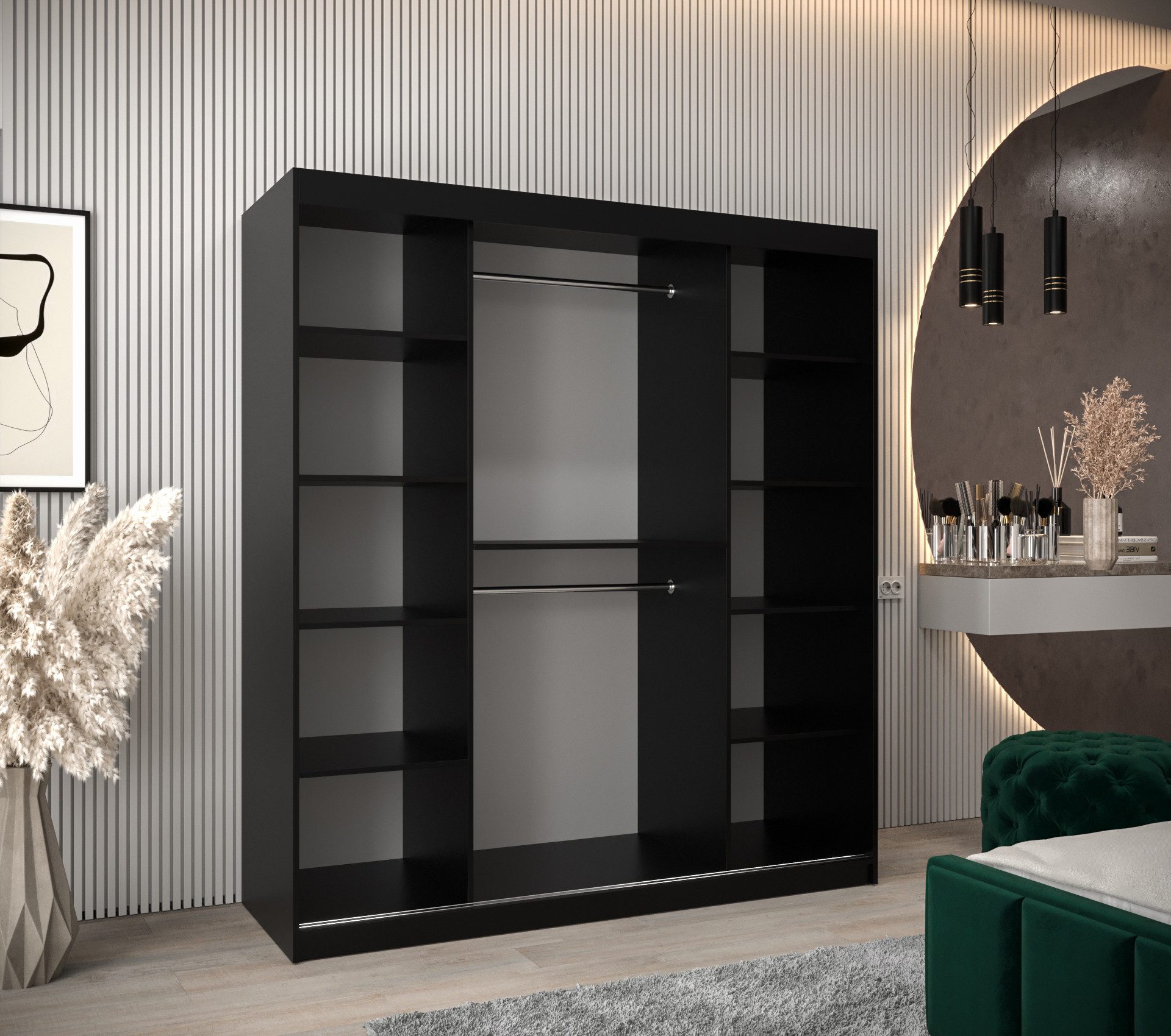 ABIKS MÖBEL Schwebetürenschrank Roma 1 Schlafzimmerschrank - mit Spiegel, Kleiderstange, Regalen