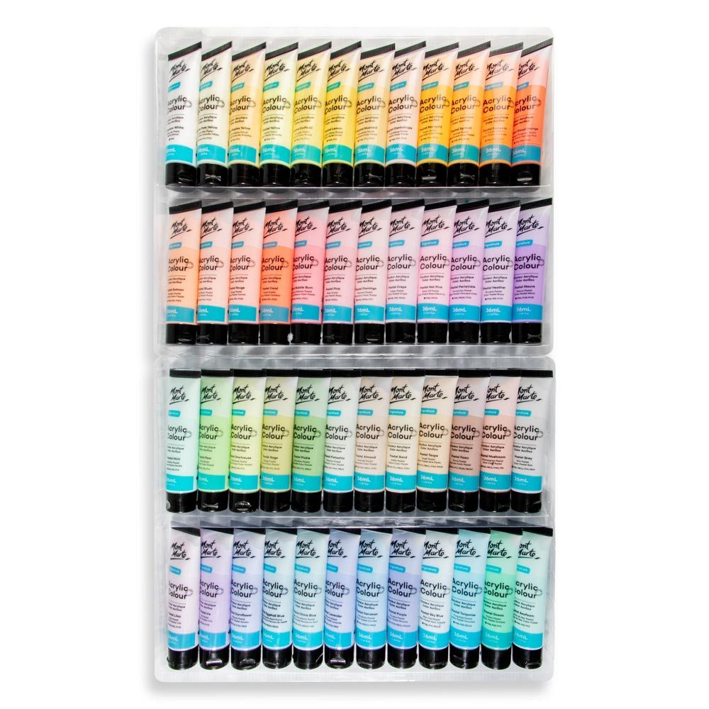 Mont Marte Acrylfarbe Pastell Set 12 / 18 / 24 / 48 x 36 ml –Deckkraft & Seidenmattes Finish, Pastellfarben für Leinwand, Karton, Papier, Ton, Holz, Steine uvm. – Bild 2 von 5