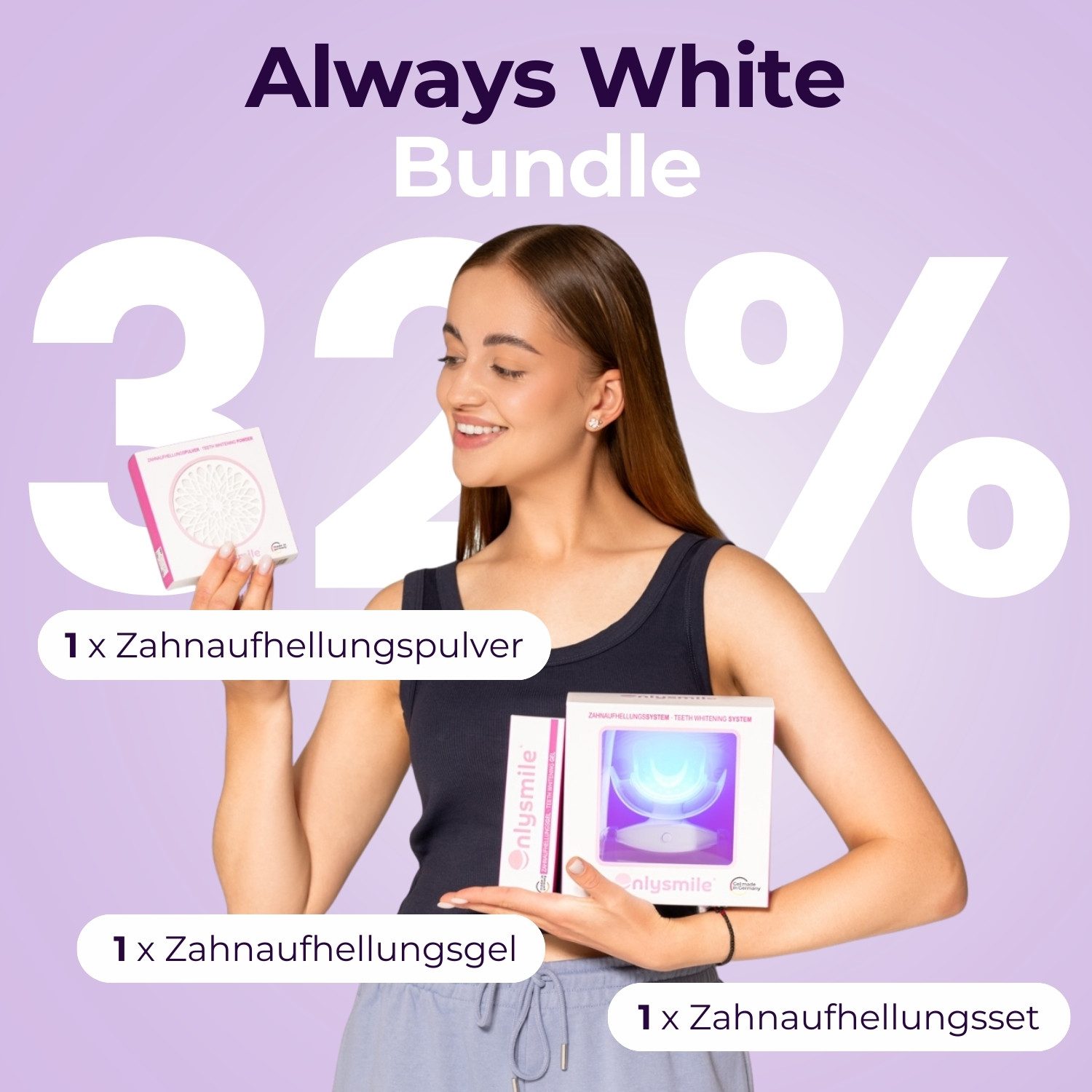 OnlySmile Zahnbleaching-Kit Always White Bundle – Zahnbleaching Set mit Refill-Gel und Zahnpulver, Enthält 1xSet + 1xGel + 1xZahnpulver