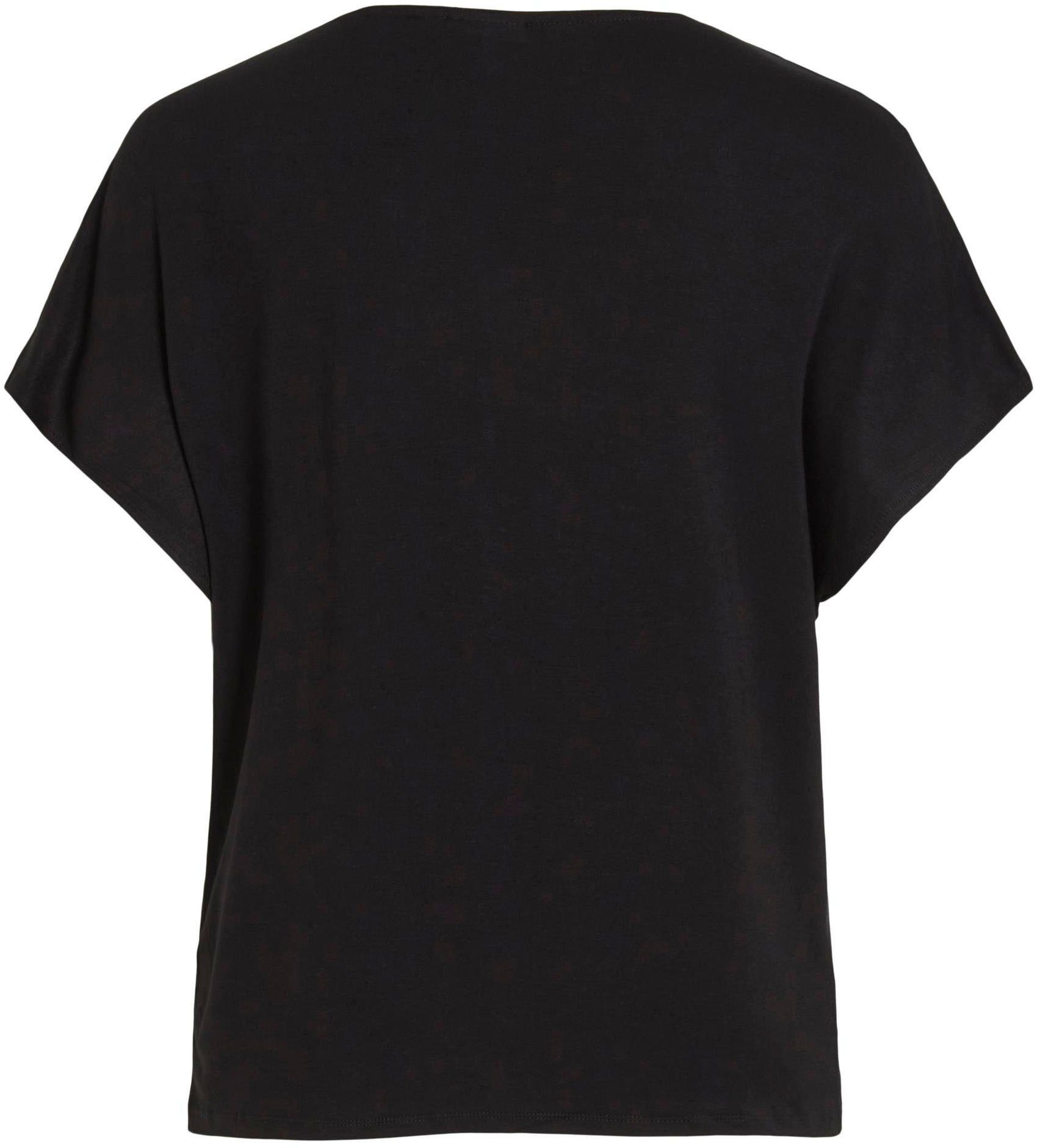 NOOS S/S Vila - SATIN TOP V-NECK V-Shirt Black VIELLETTE