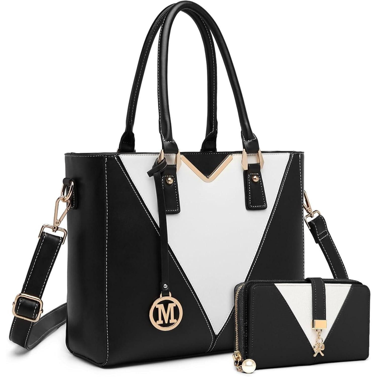 LuxusKollektion Handtasche Damen Handtasche Schultertasche Shopper Schwarz Ledertasche Set