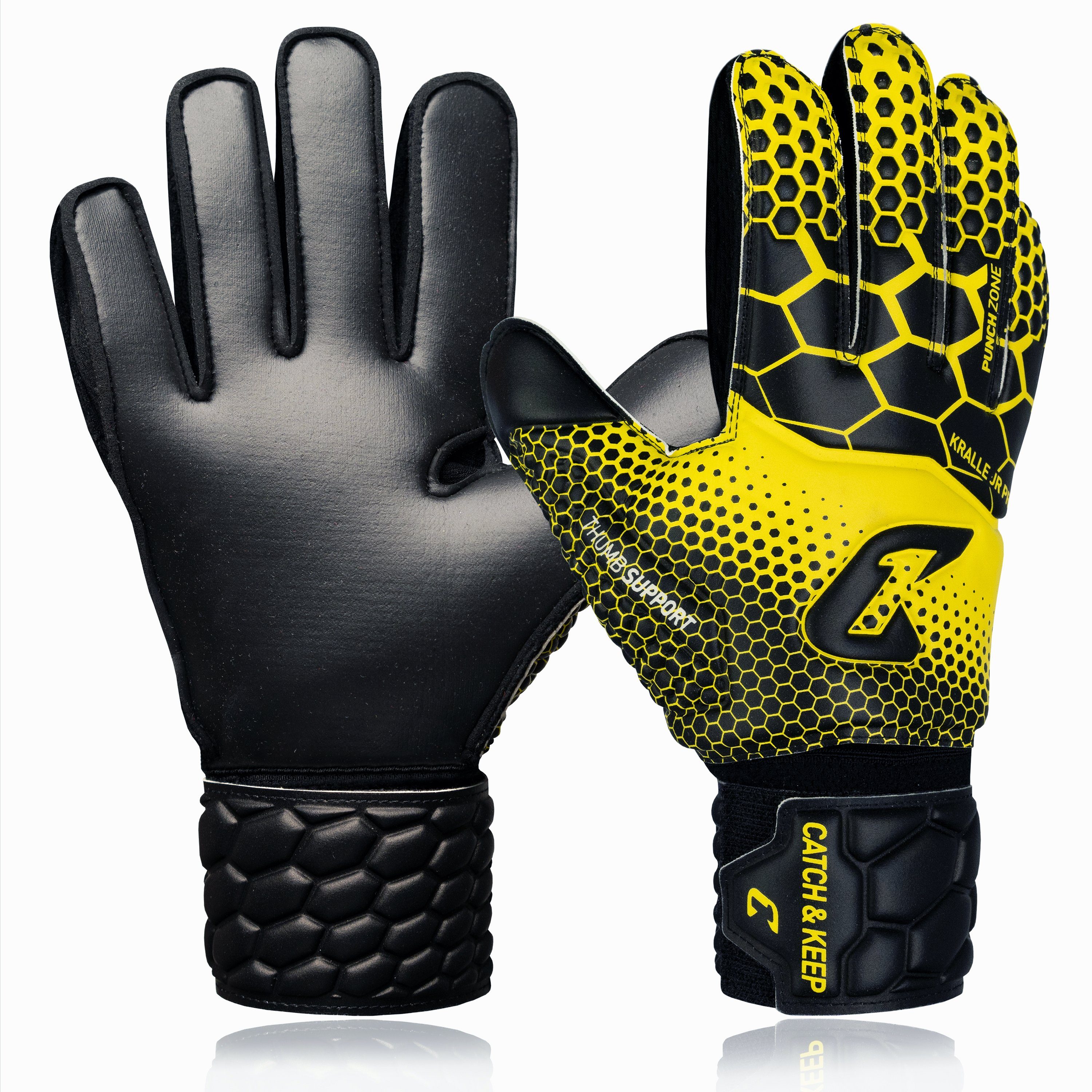 Catch & Keep Torwarthandschuhe Torwarthandschuhe kinder mit Fingrschutz&Grip für starken Halt Pro 3.0 (1-St)