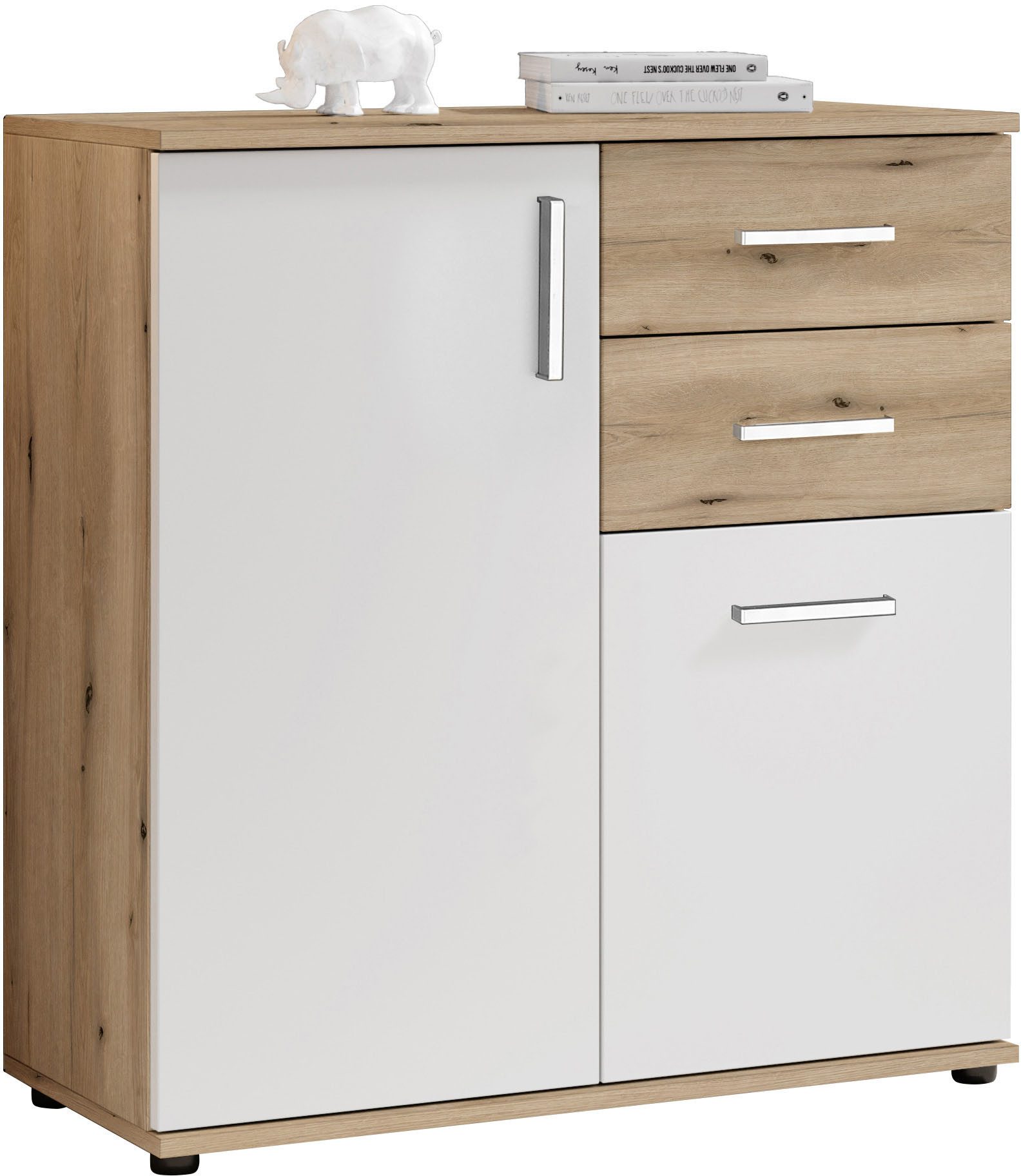 HBZ Kommode BC-Drift-2, Universalschrank Stellmaß BxHxT 80x84x35 cm (1 St), Kommode mit 2 Türen, 2 Schubkästen, 1 Einlegeboden