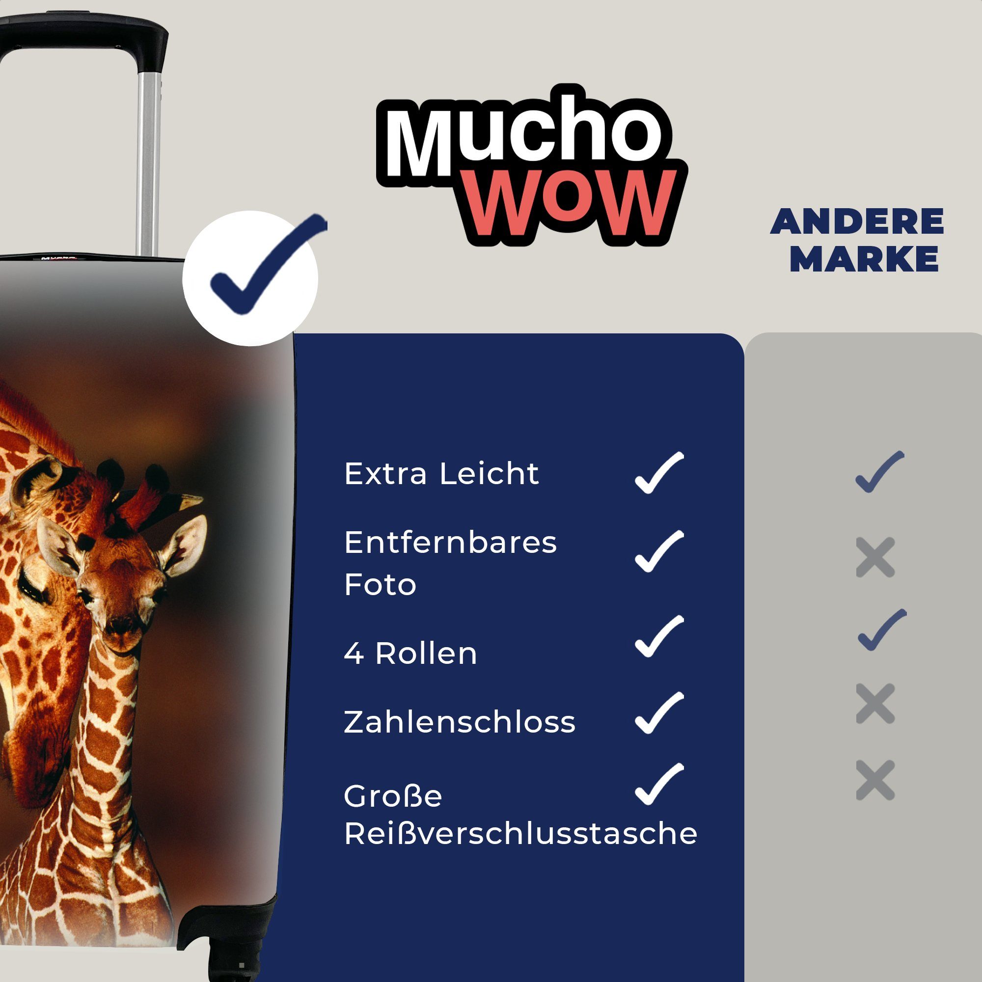Kalb Trolley, - Reisekoffer - Reisetasche für Giraffe mit Rollen, Ferien, MuchoWow rollen, 4 Handgepäckkoffer Handgepäck Porträt,
