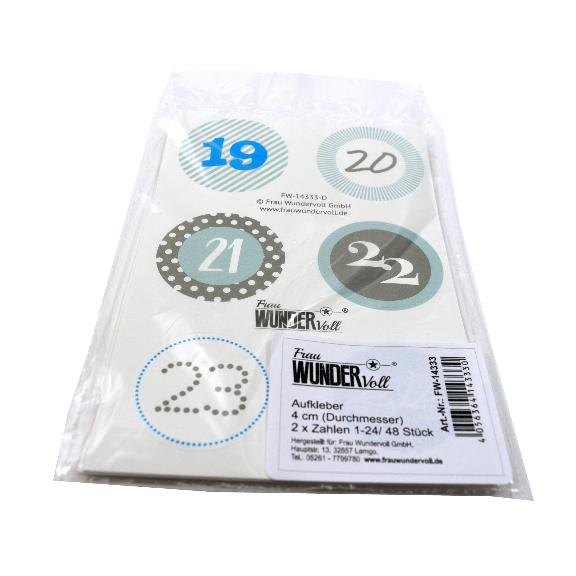 Frau WUNDERVoll Sticker 24 Adventskalenderzahlen Aufkleber, blau, Durchmesser 4 cm