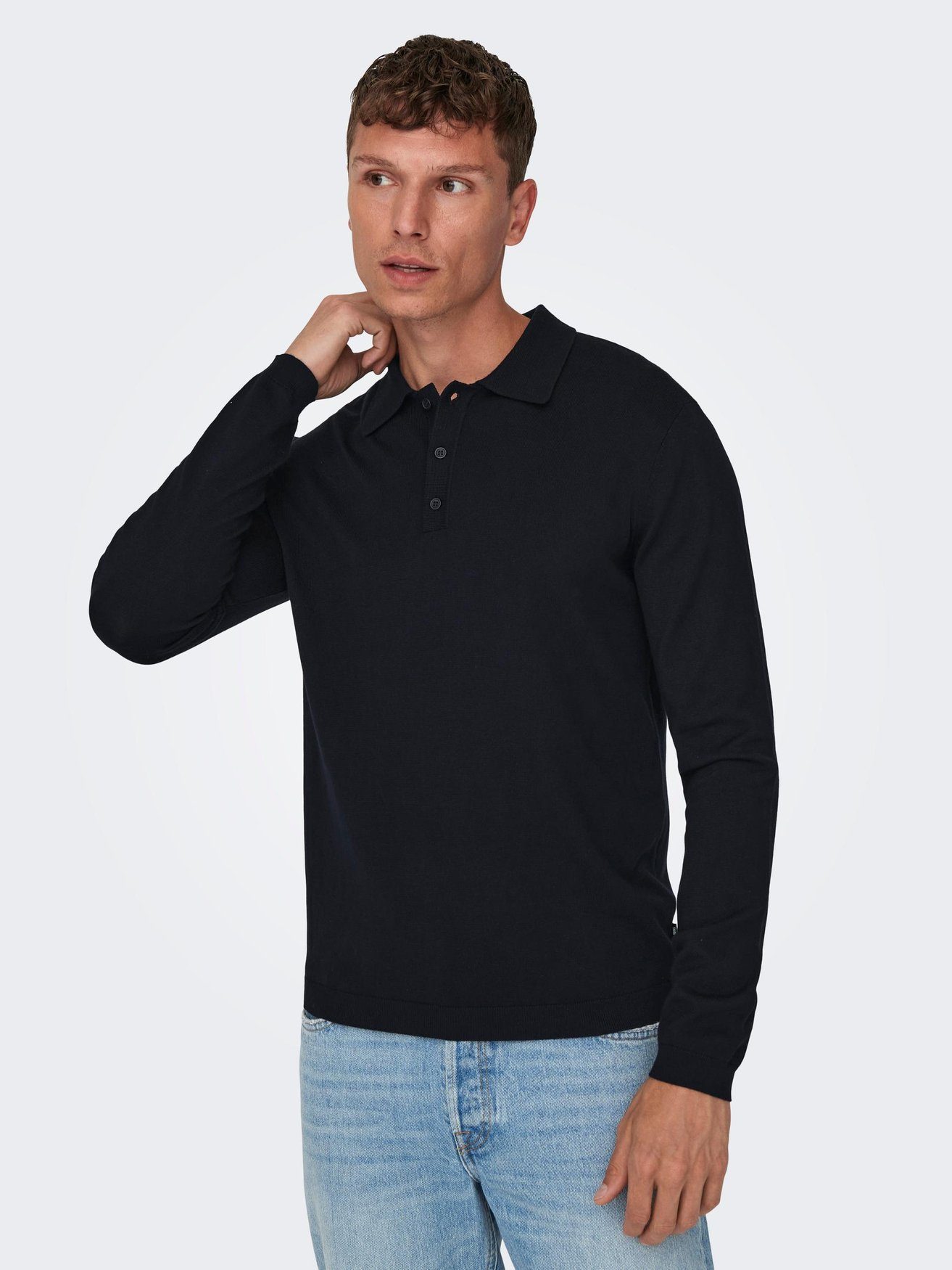 & 5426 Dunkelblau Basic Strickpullover in Pullover Shirt Langarm ONLY SONS ONSWYLER Polo