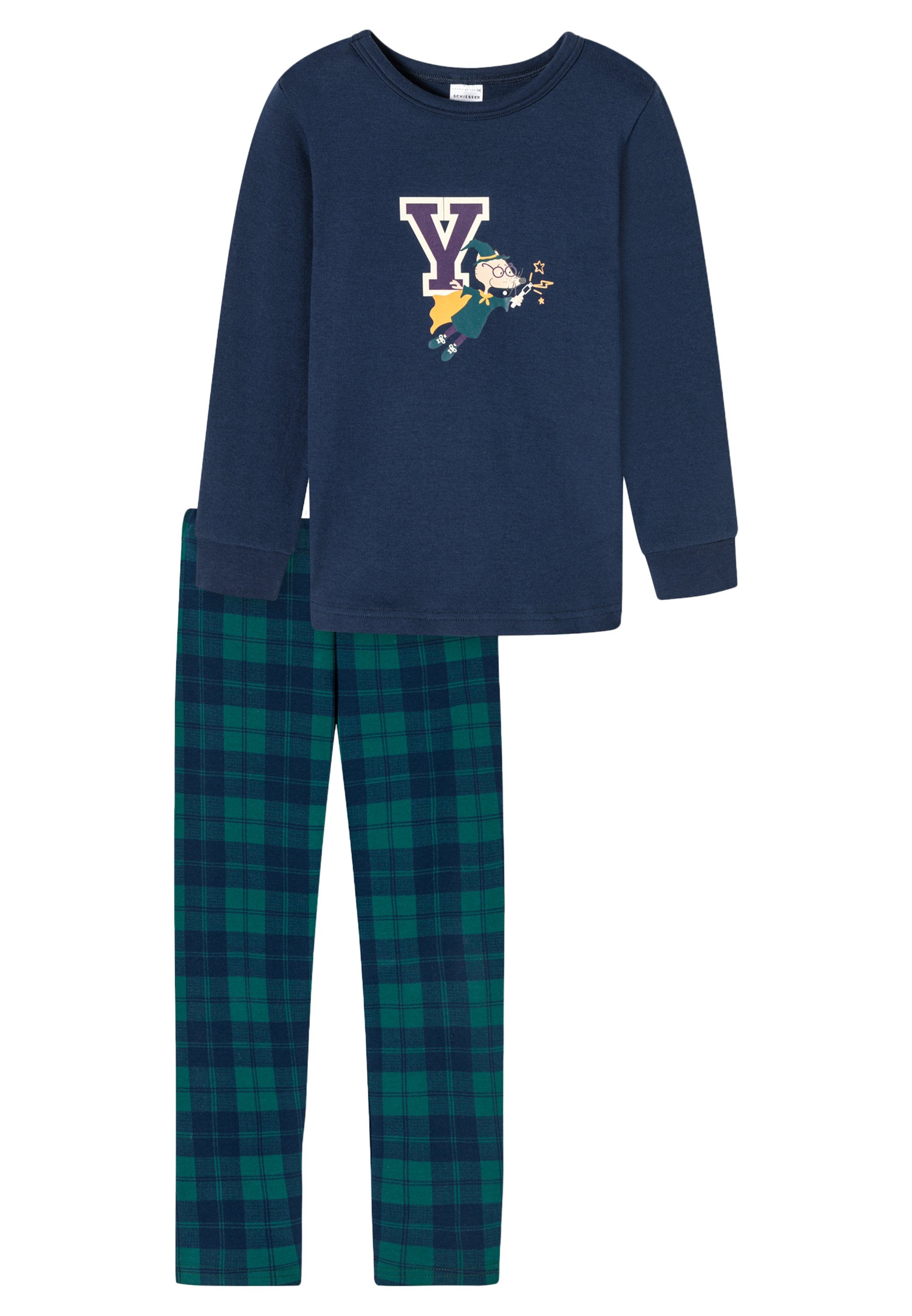 Schiesser Pyjama Rat Henry Organic Cotton (Set, 2 tlg) Schlafanzug - Baumwolle - Langarmshirt mit rundem Halsausschnitt