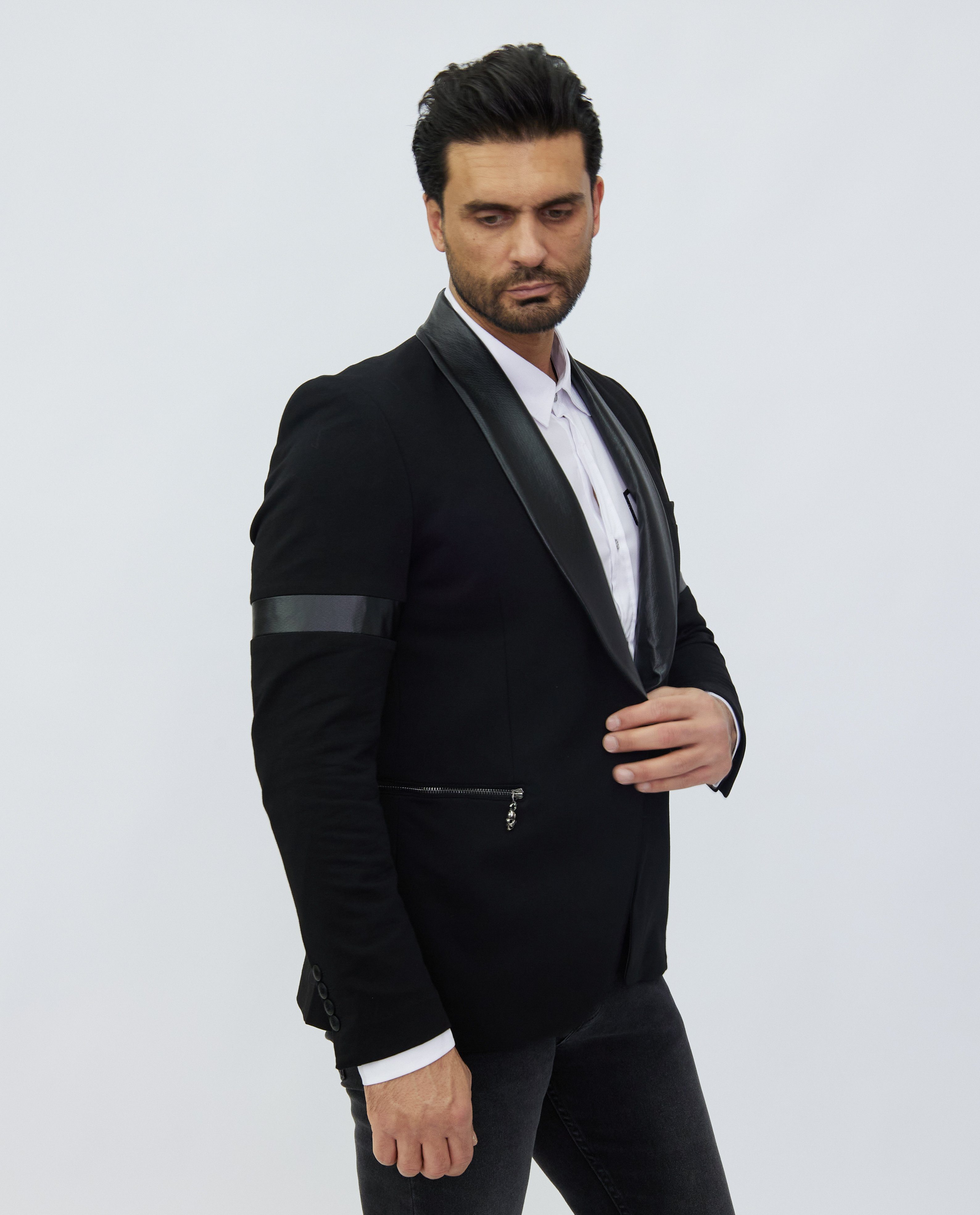 Denim Distriqt Sakko Edles Totenkopf Sakko mit Kunstlederkragen