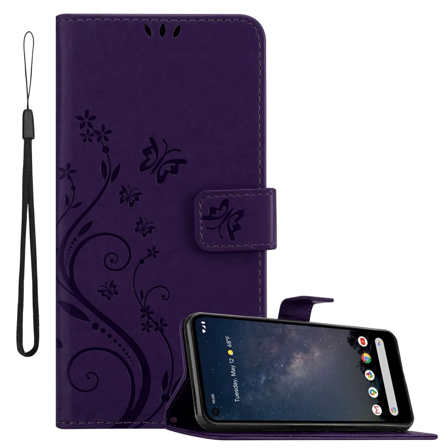 Cadorabo Handyhülle für Google PIXEL 4A 5G Hülle Google PIXEL 4A 5G, Hülle Schutzhülle Blumen Flower mit Standfunktion Kartenfach Magnet