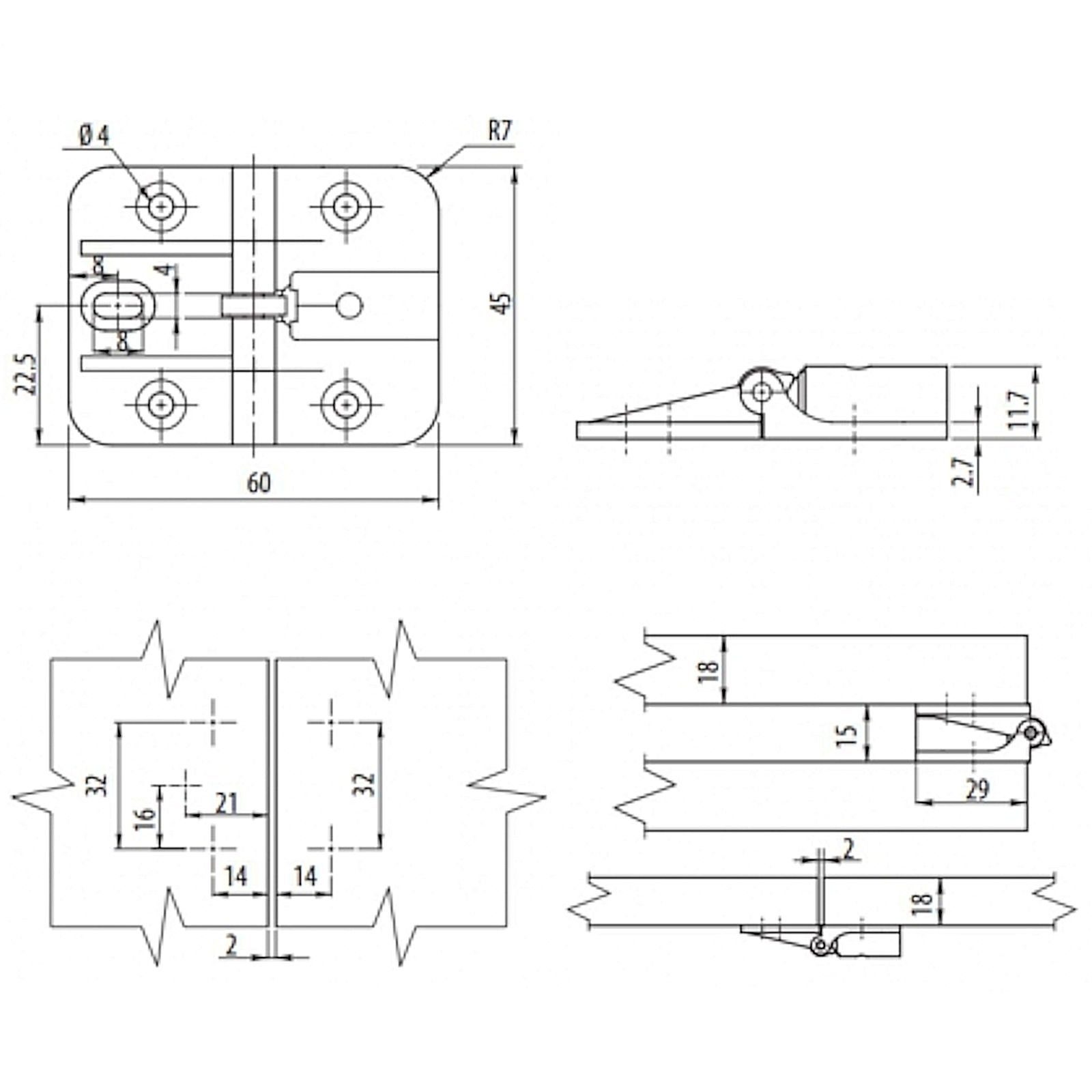 SO-TECH® Möbelbeschlag Falttürscharnier Klapptürbeschlag Falttürbeschlag (1 St), Scharnier, 60 x 45 mm, Öffnungswinkel 180°