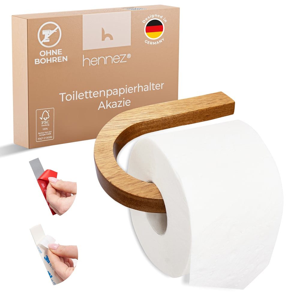 HENNEZ Toilettenpapierhalter "Evan" Akazie (1-St), hochwertig langlebig modern