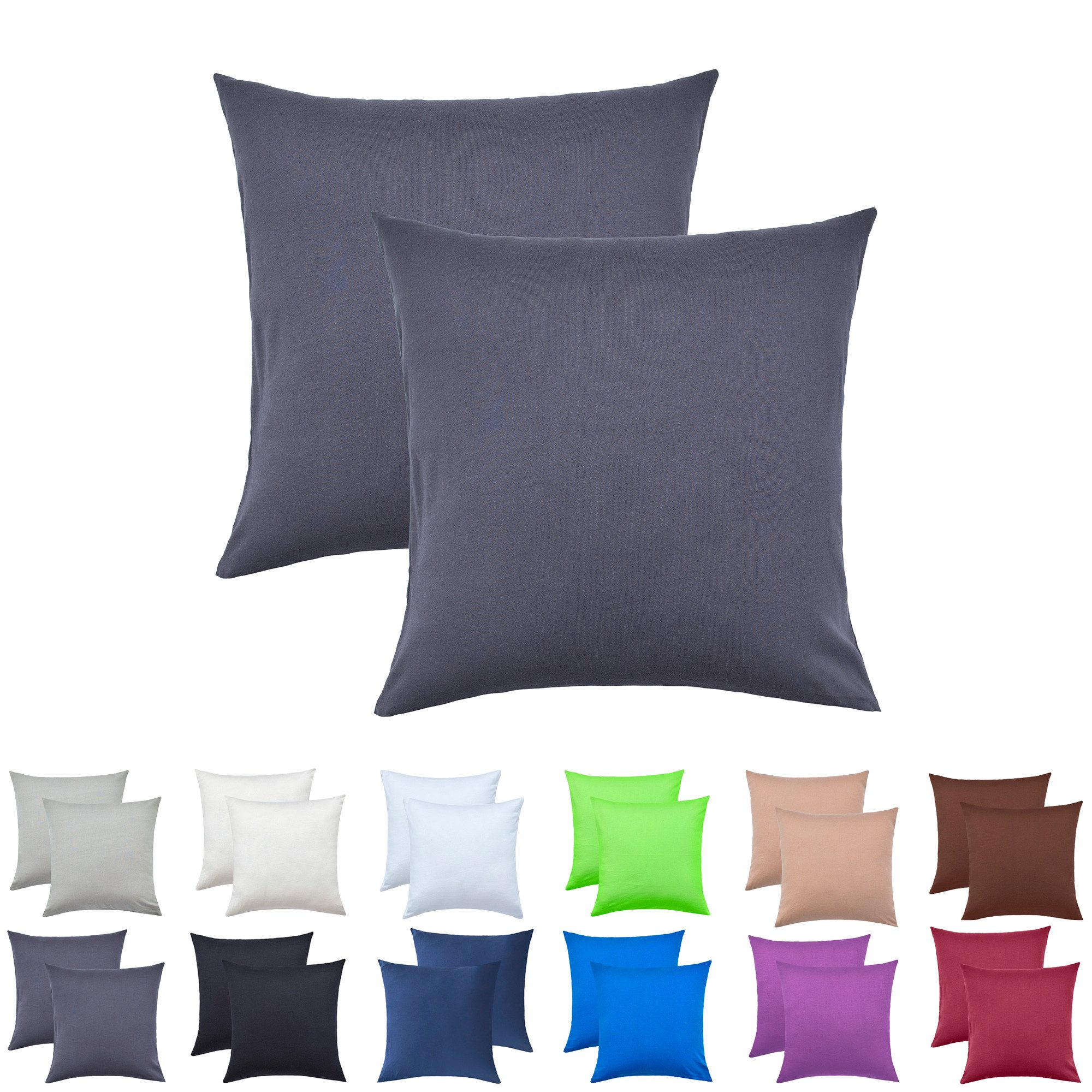 NatureMark Kissenbezüge 2er Pack Jersey Kissenbezug Kissenhülle, (2 Stück), Kissenhülle in vielen Größen und Farben (40 x 40 cm, Anthrazit grau)