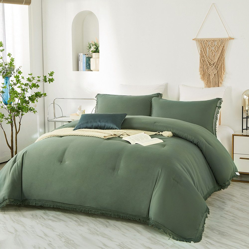 wohnTRAUM24 Bettwäsche Boho-Quasten-Bettwäsche-Sets 135x200 200x200, für alle Jahreszeiten, Quasten, 2 teilig, Premium Qualität, 100 % Polyester, sehr weich, uni, ab 135x200 cm