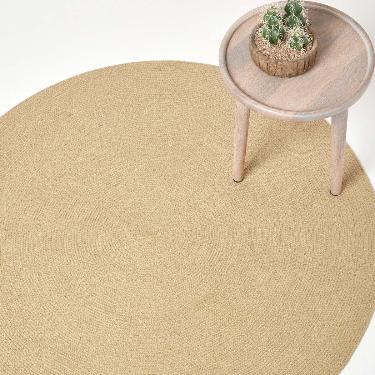 Homescapes Teppich Handgewebter geflochtener Teppich in Beige, 150 cm rund, Höhe: 20 mm