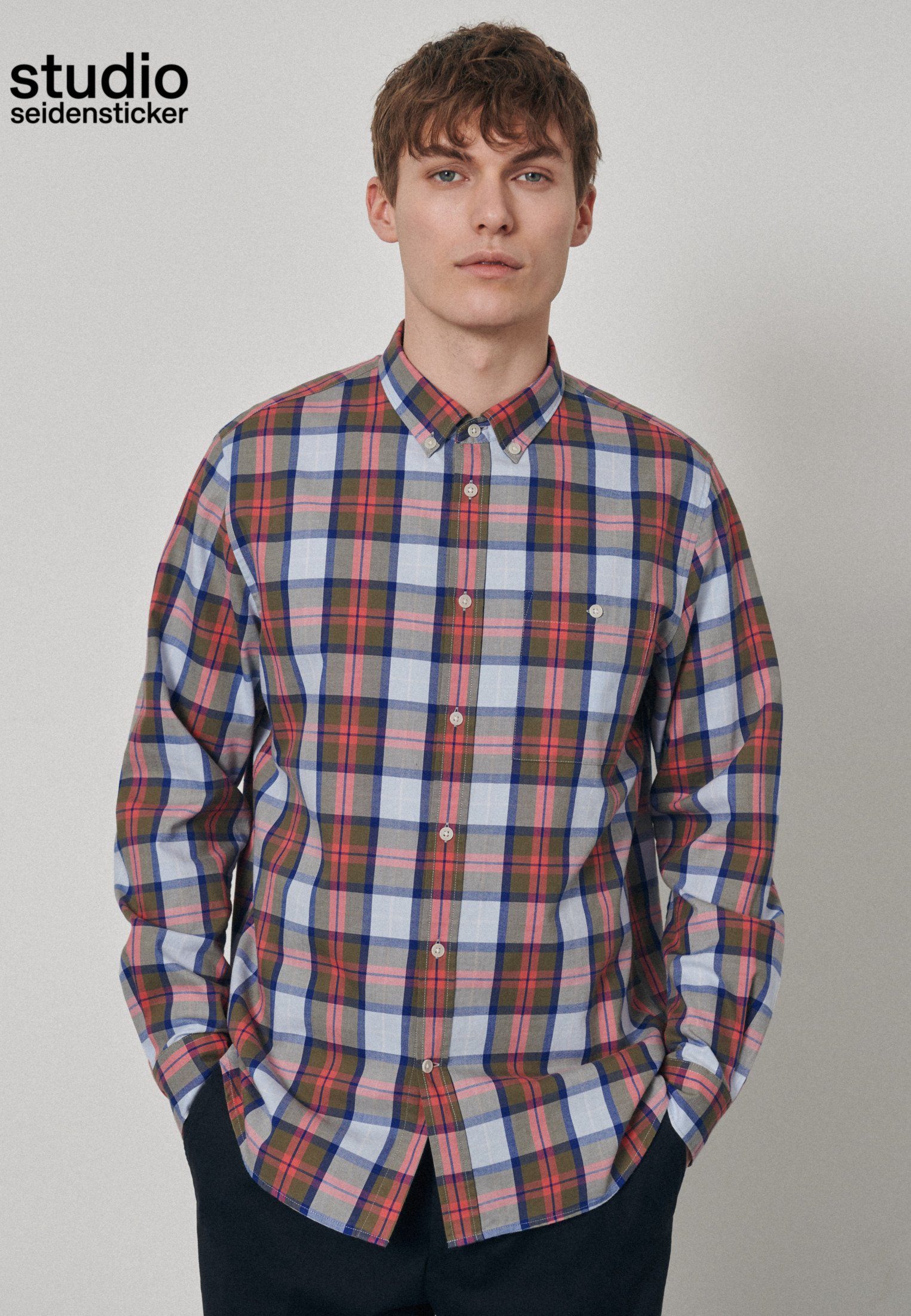 studio seidensticker Businesshemd Studio Regular Langarm Button-Down-Kragen Karo